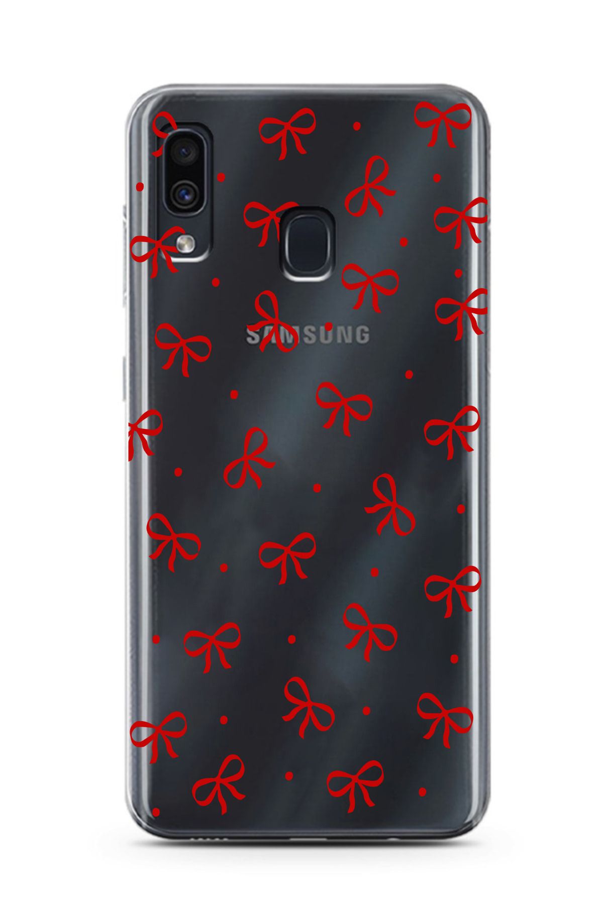 moonset Samsung Galaxy A20 / A30 Uyumlu Kurdele Tasarımlı Baskılı Şeffaf Telefon Kılıfı