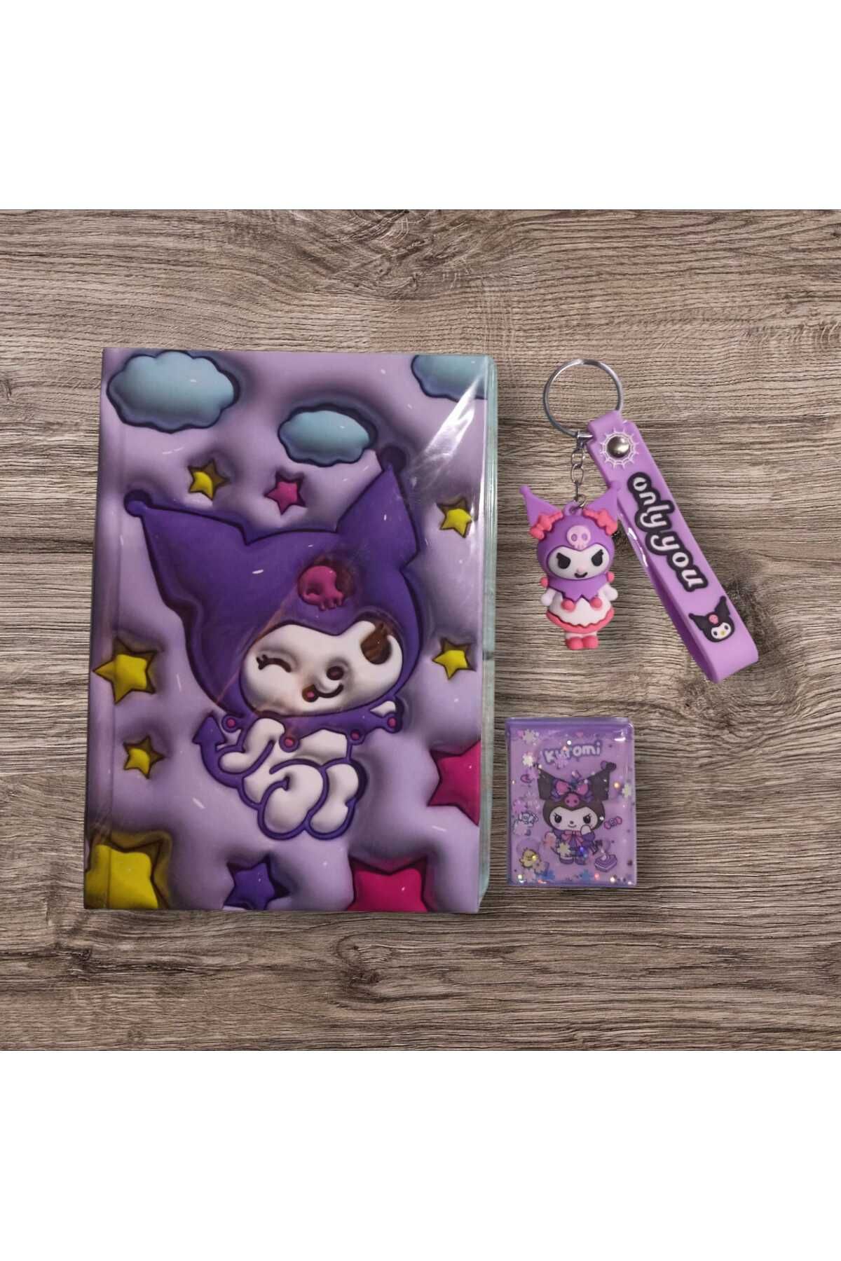 tomhedi TOMHEDİ Kuromi Anahtarlık Hediyeli Defter Seti (Defter+Stickerli defter+Anahtarlık)