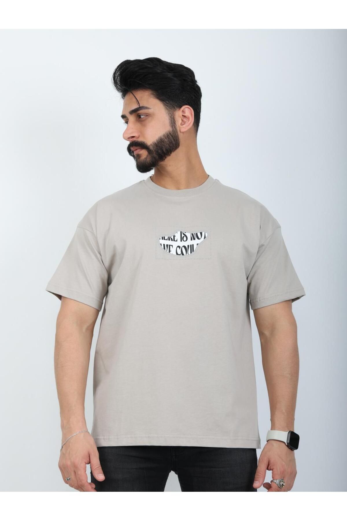 twentyfive25 Erkek Bisiklet Yaka Baskılı Oversize Tişört