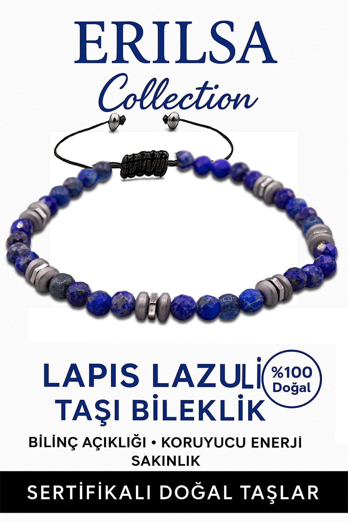 Erilsa Sertifikalı Fasetli AAA+ Terahertz ve Lapis Lazuli Taşı Bileklik – İnce Model BilgelikTaşı