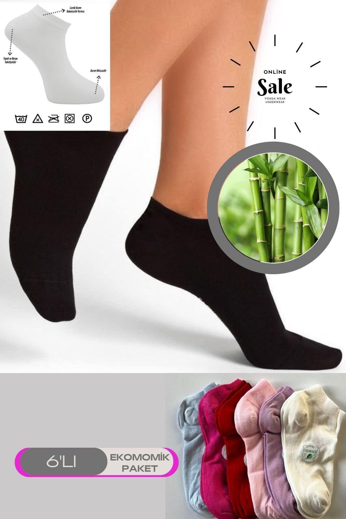 Shop58 Renkli 6 Lı Bambu Yumuşak Topuk Burun Dikişsiz Takviyeli Kadın Patik Çorap 2015-renkli-6lı