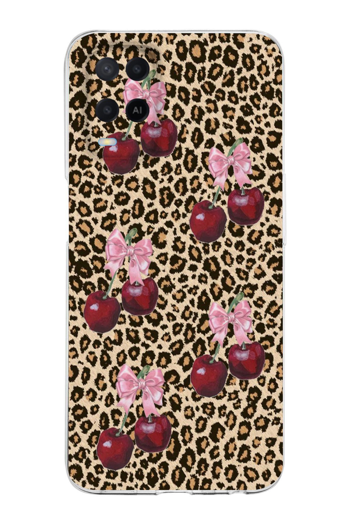 moonset Oppo A54 Uyumlu Leopar ve Fiyonk Tasarımlı Baskılı Şeffaf Telefon Kılıfı