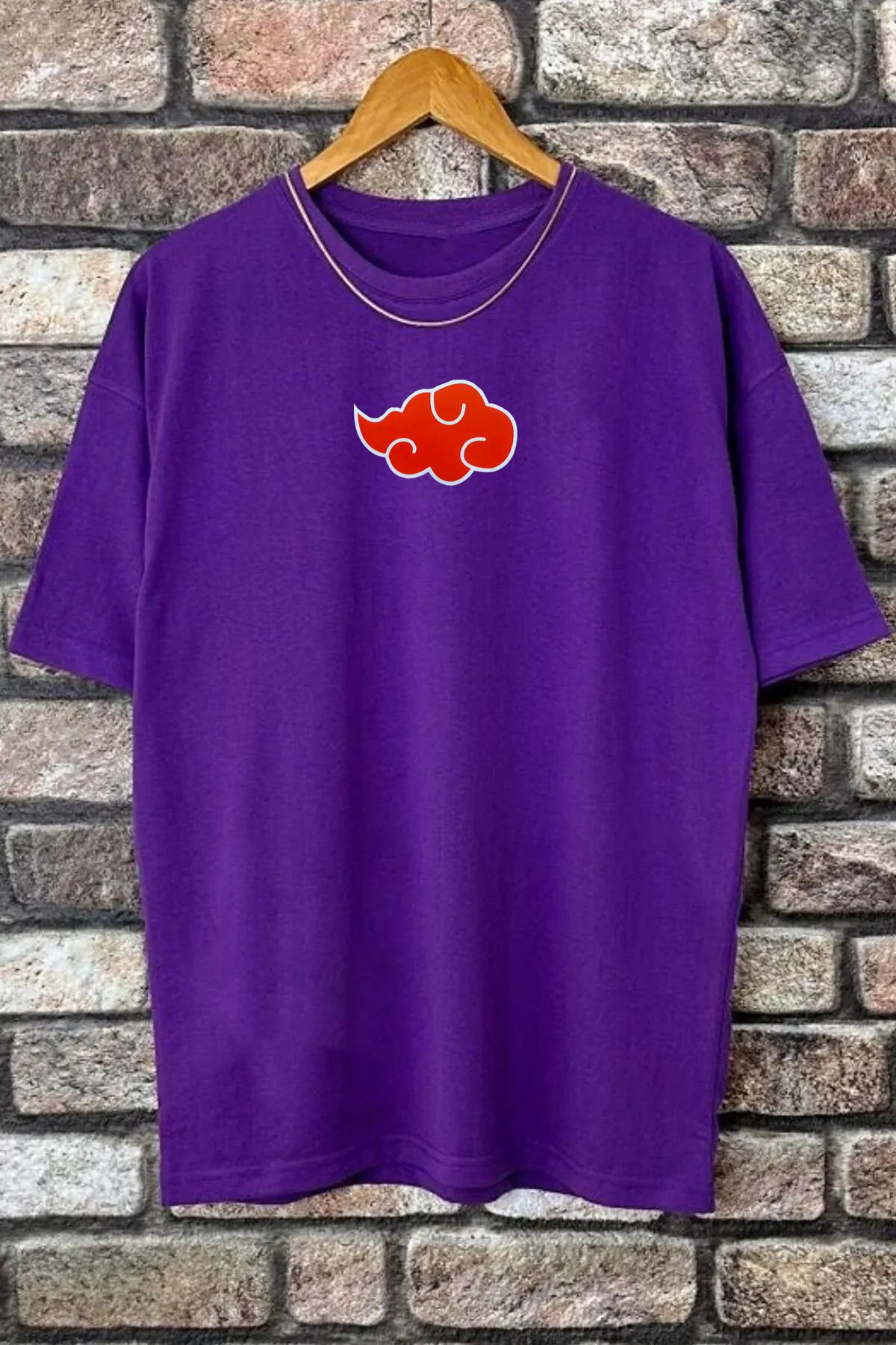 qavnas Unisex Ninja Akatsuki Anime Baskılı Rahat Kesim Mor T-Shirt