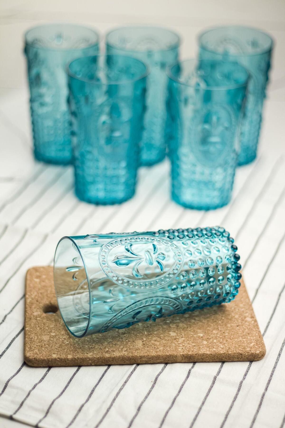 Shop58 Akrilik Aquamarin 6'lı Uzun Bardak & Su Meşrubat Bardağı 750 ml ( Büyük Boy & Cam Değildir )