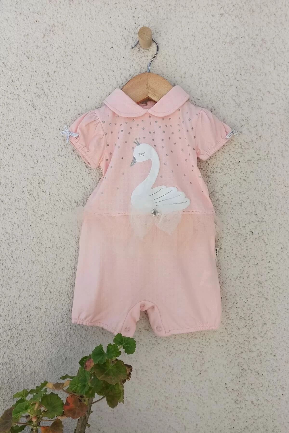 Shop58 Kuğu Desenli Kız Tulum 3-6-9 Ay