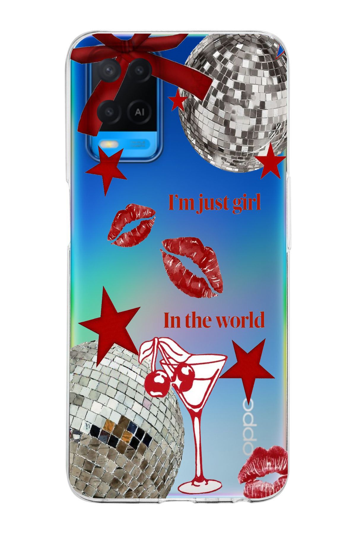 moonset Oppo A54 Uyumlu Im Just Girl Tasarımlı Baskılı Şeffaf Telefon Kılıfı