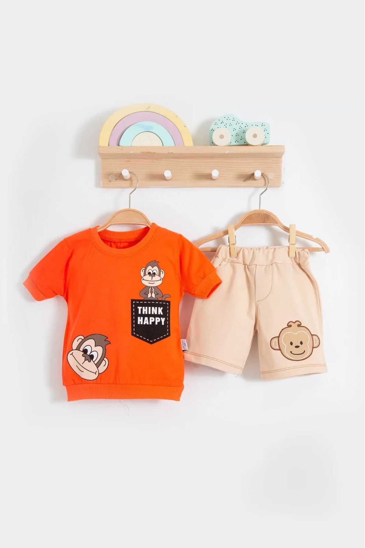 Shop58 Maymun Desenli 2li Erkek Bebek Takım
