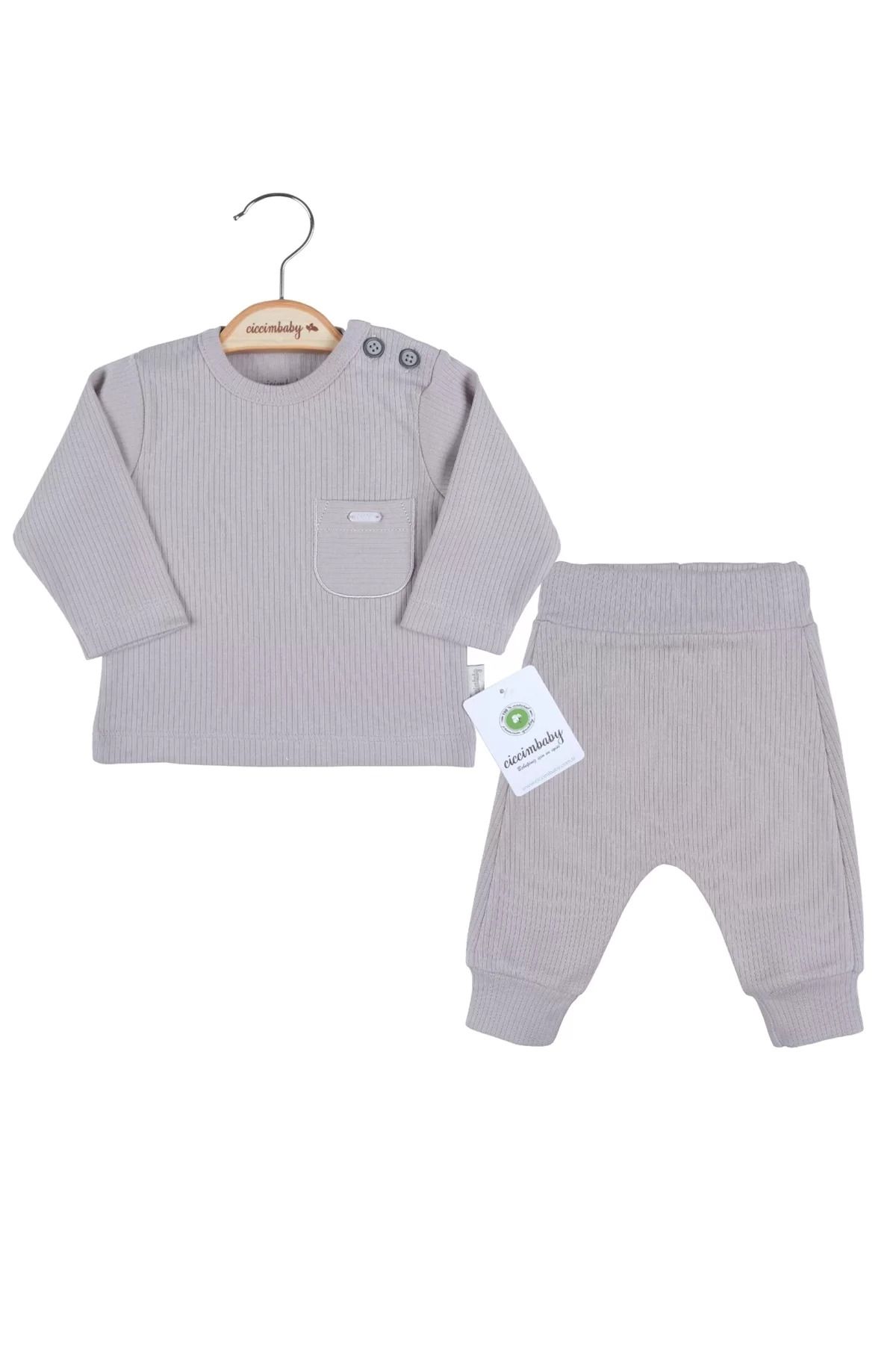 Shop58 Cep Nakışlı Omuzdan Düğmeli % 100 Pamuk Erkek Bebek Takım
