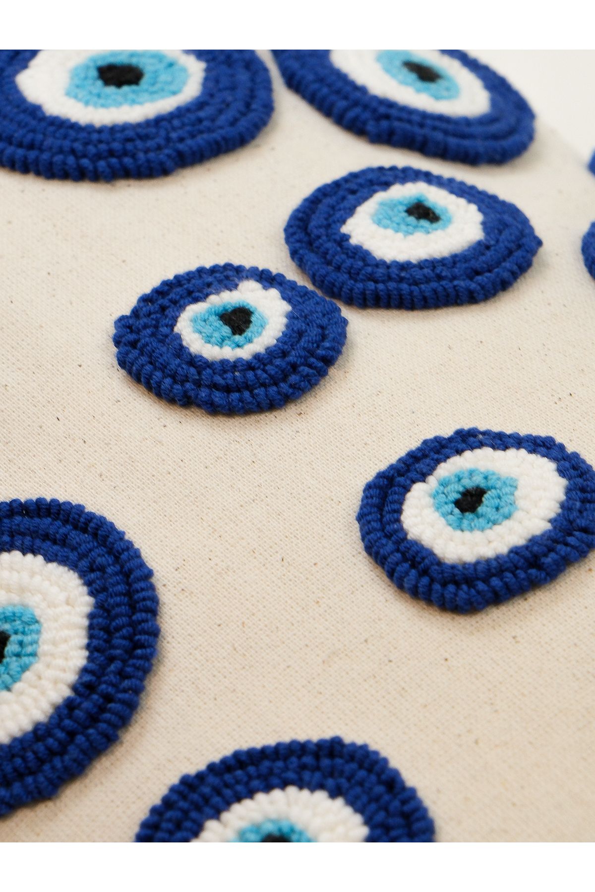 Galia Tasarım-Evıl Eye - Blue Evil Eye Beads Washed Linen Rectangular Punch Throw Pillow Cover 5