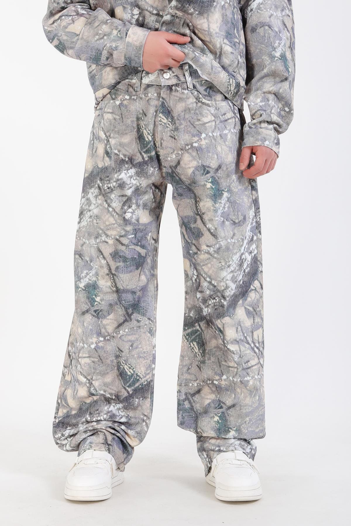 Jr.Crime Jr Camo Collection Desenli Mavi Baggy Jean Pantolon