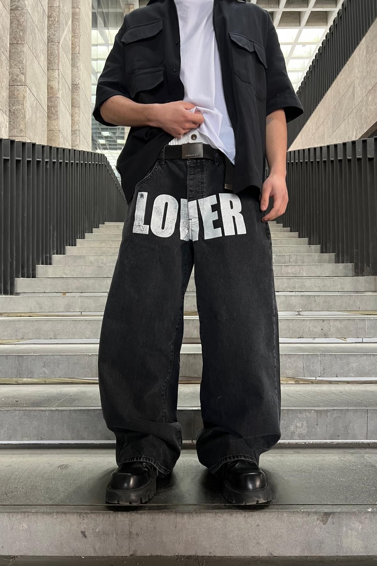 Jr.Crime Lover Eskitme Baskılı Boxer Bel Detay Füme Baggy Jean Pantolon