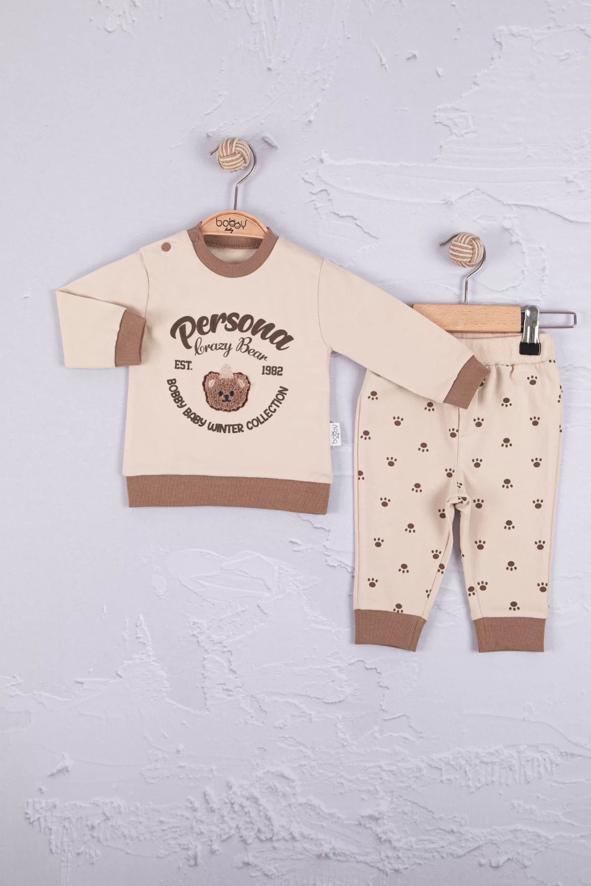Shop58 Persona Bear Nakışlı % 100 Pamuk 2'li Erkek Bebek Takım
