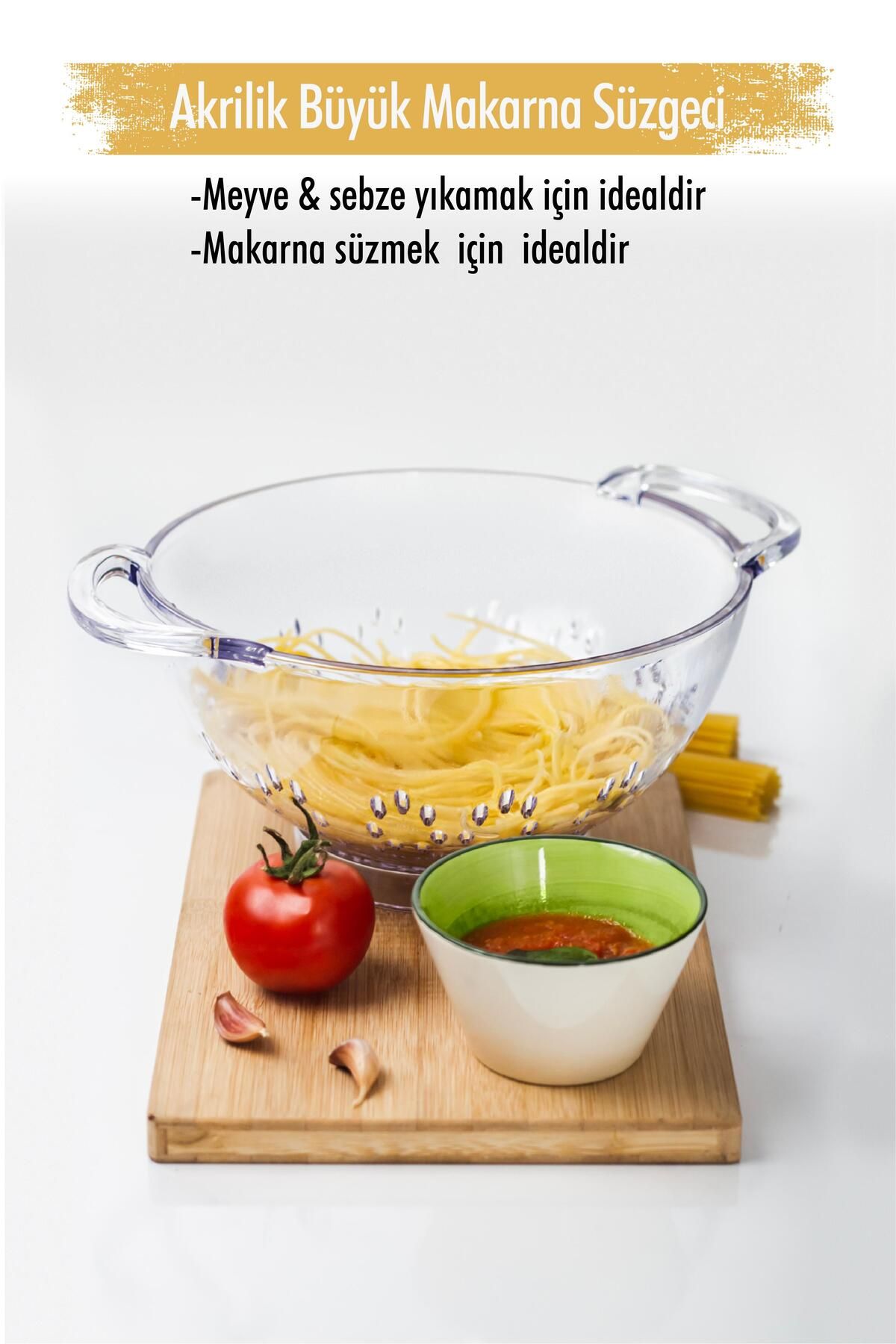 Shop58 Akrilik Şeffaf Makarna Süzgeçi & Sebze Meyve Süzgeçi