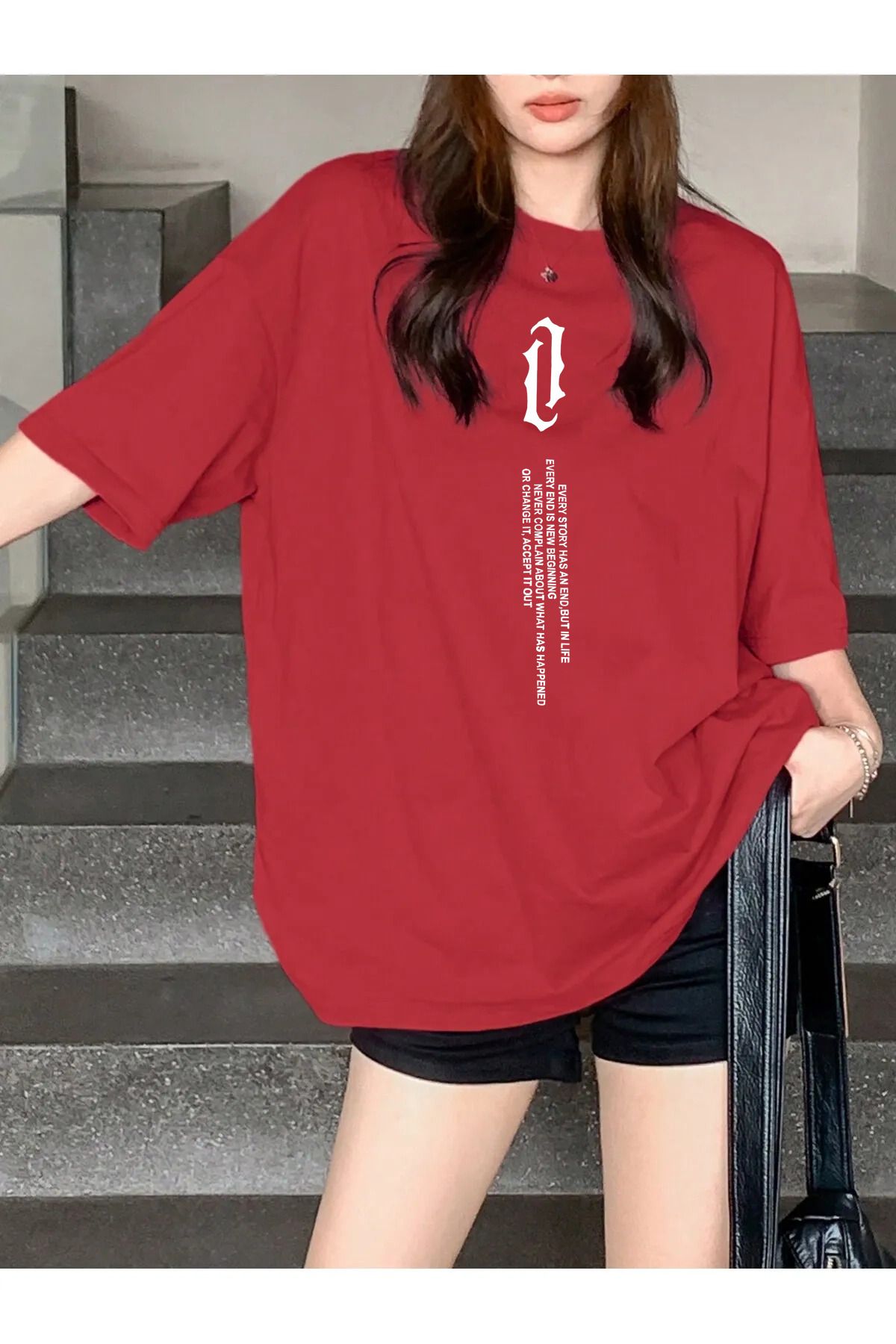 memowear Unisex Story Baskılı Rahat Kesim Kırmızı T-Shirt
