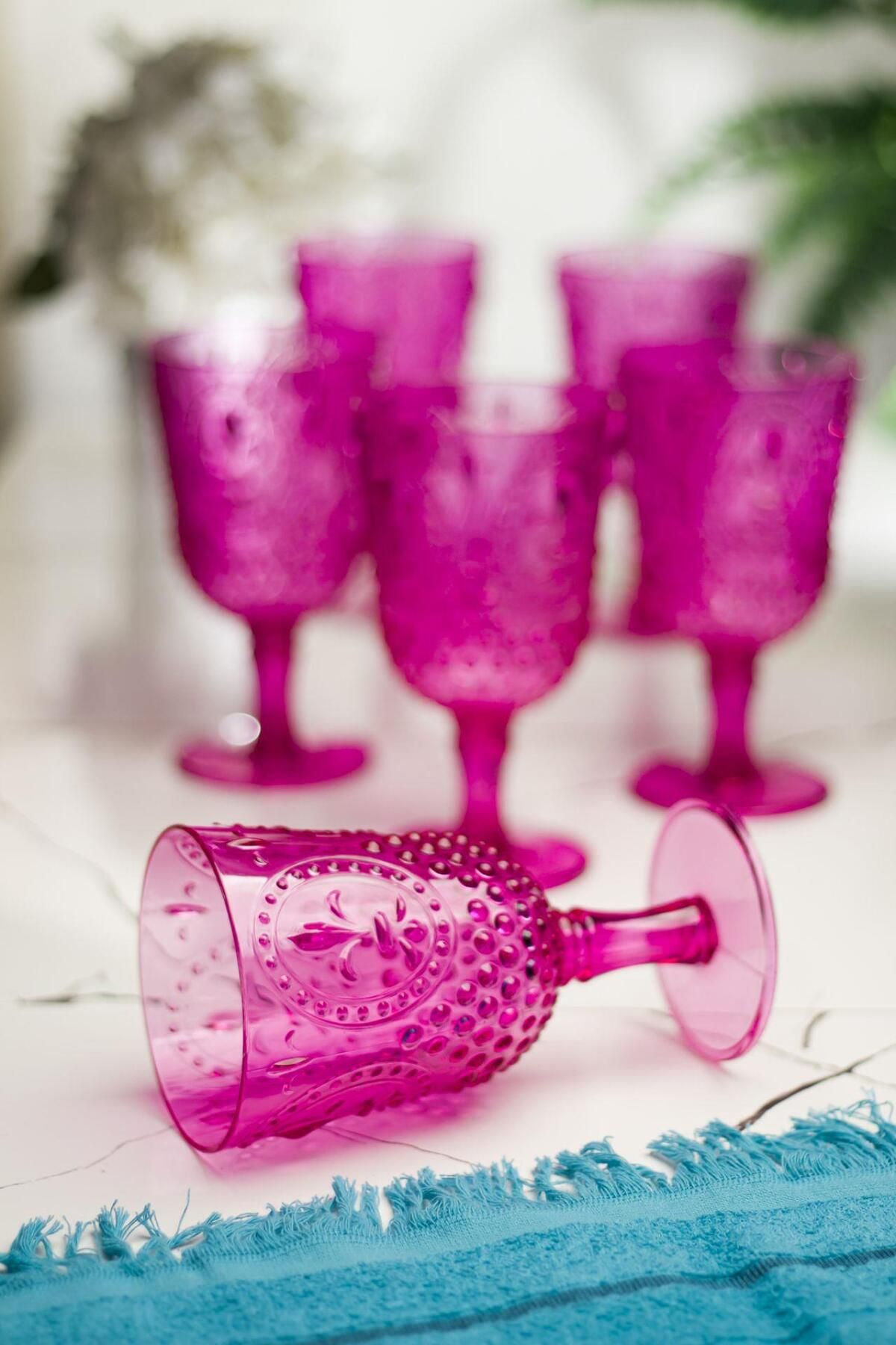 Shop58 Akrilik Pembe 6'lı Kadeh & Su Meşrubat Kahve Yanı Bardağı 450 ml ( Cam Değildir )