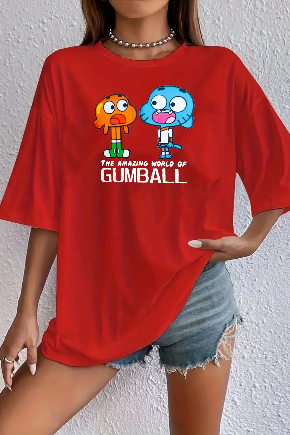 qavnas Unisex Gumball Baskılı Rahat Kesim Kırmızı T-Shirt