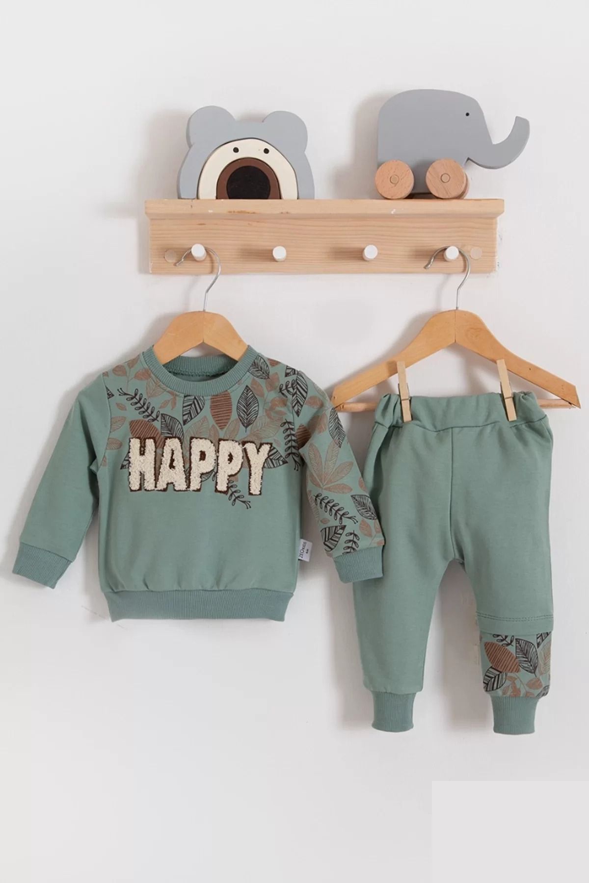 Shop58 Happy Yaprak Desenli 2'li Erkek Bebek Takım