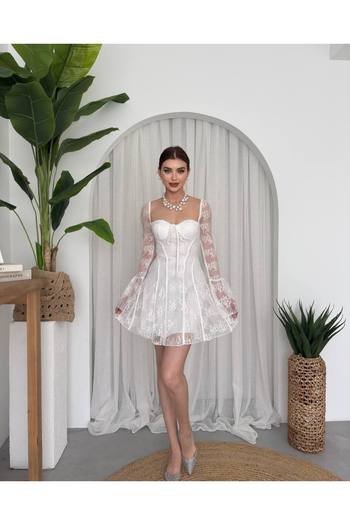WİONA Dantel Detaylı Mini Elbise