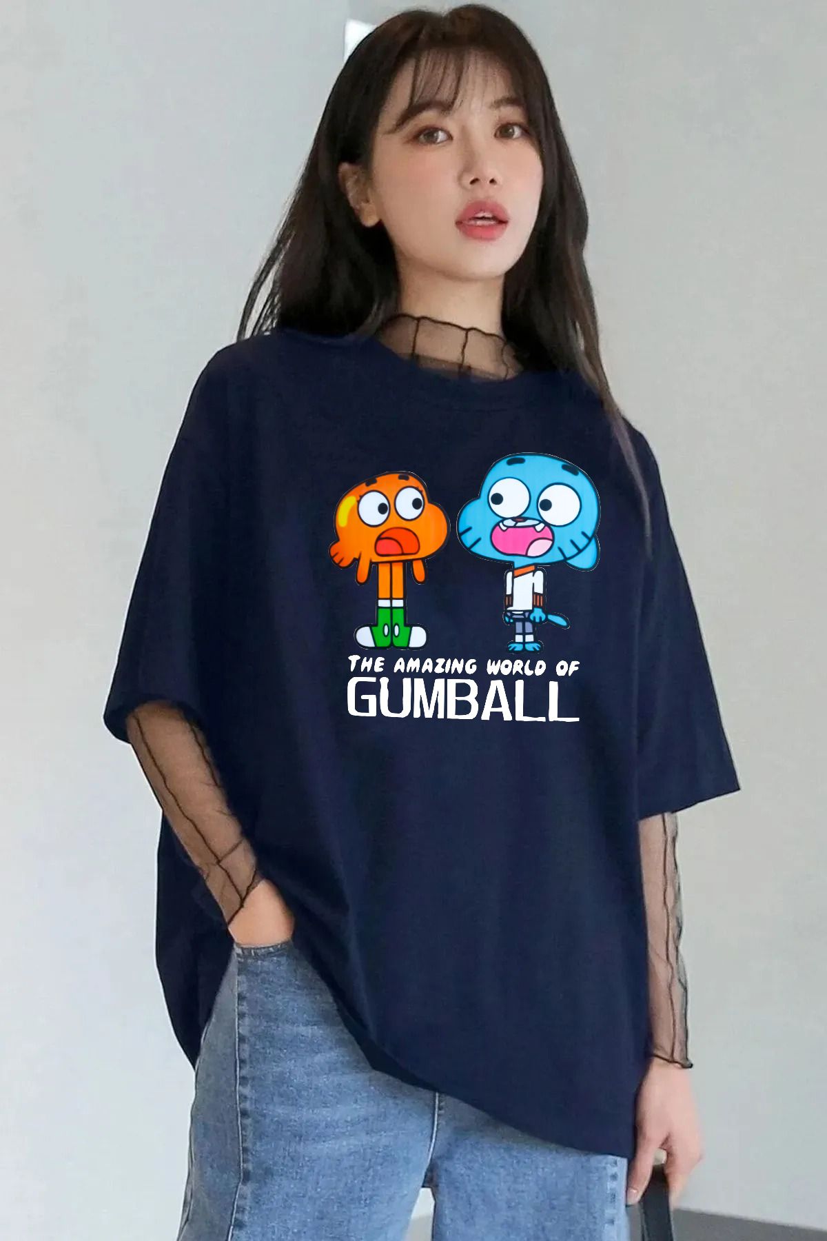 memowear Unisex Gumball Baskılı Rahat Kesim Lacivert T-Shirt