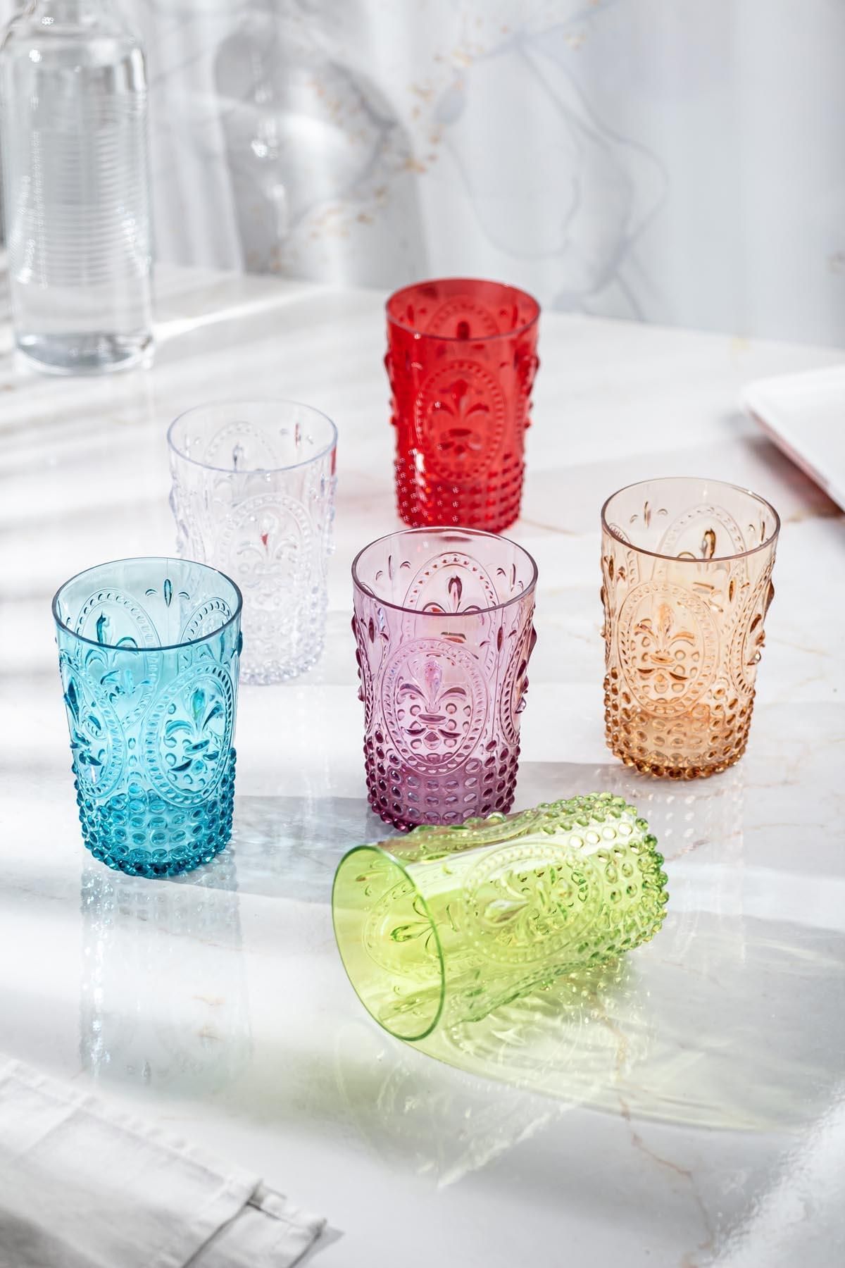 Shop58 Akrilik Renkli 6'lı Kısa Bardak & Su Meşrubat Kahve Yanı Bardağı 400 ml ( Cam Değildir )