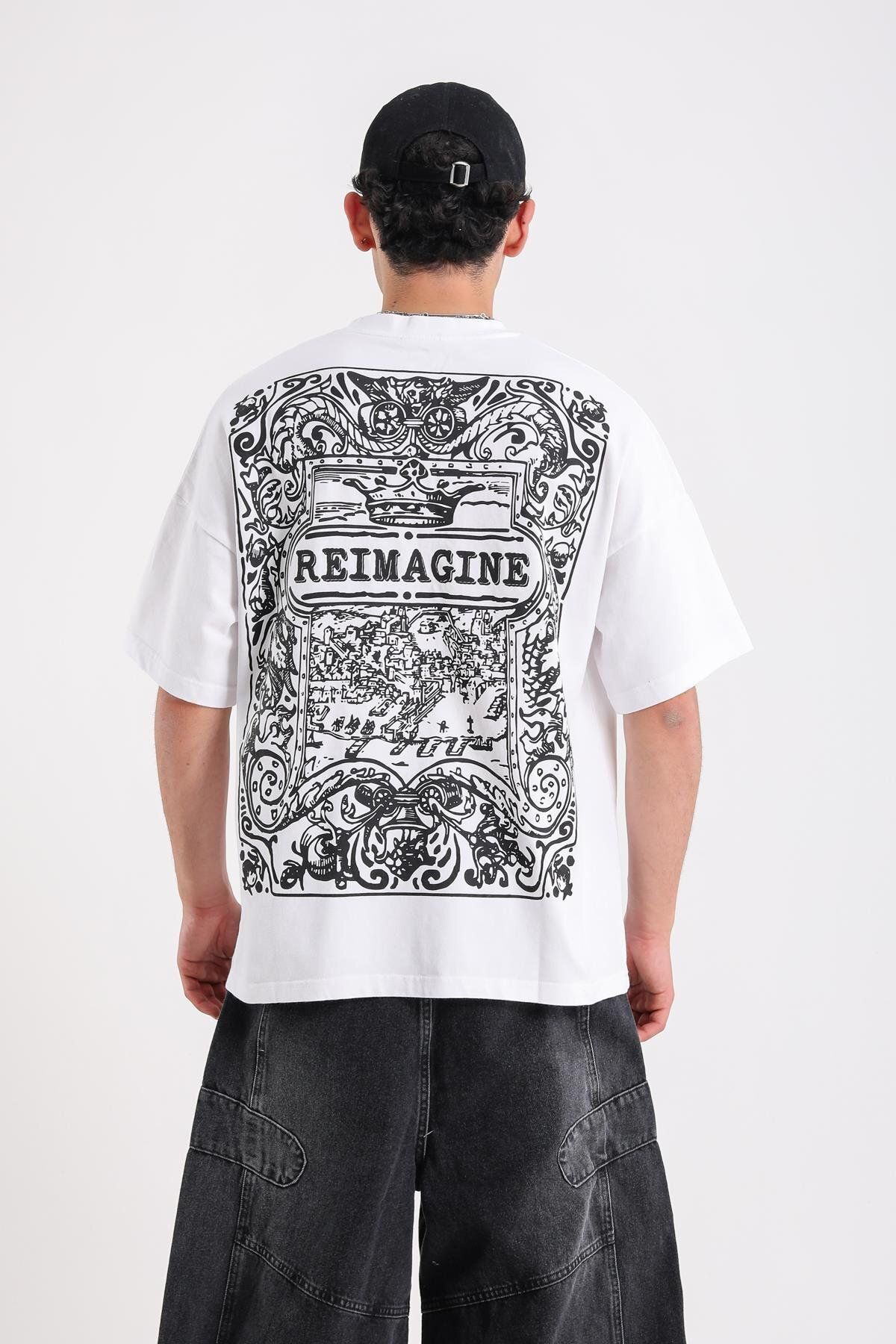 Jr.Crime Reimagine Baskılı Beyaz Oversize Tshirt