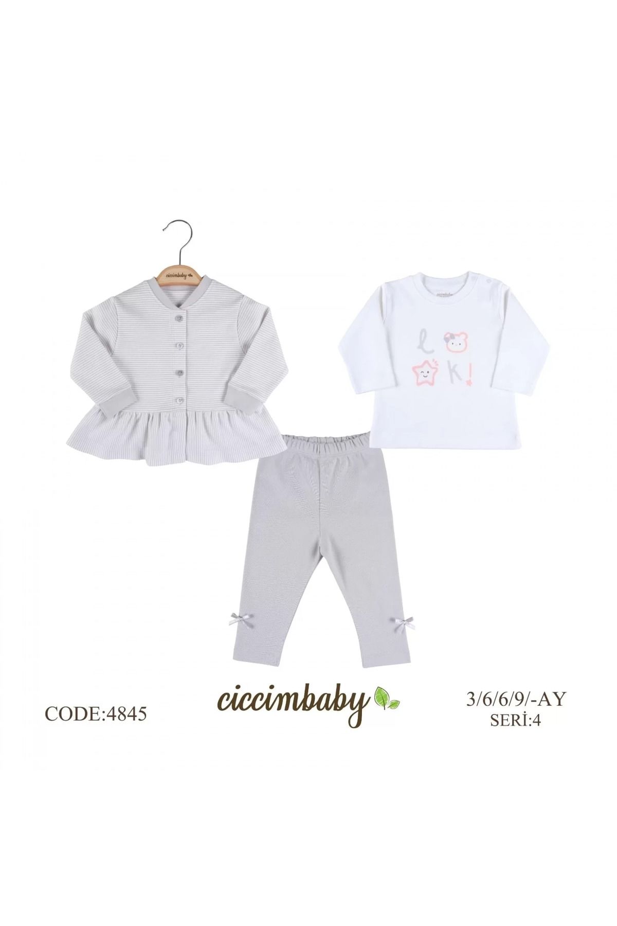 Shop58 Çizgili Fırfırlı 3lü Takım 4 Gri