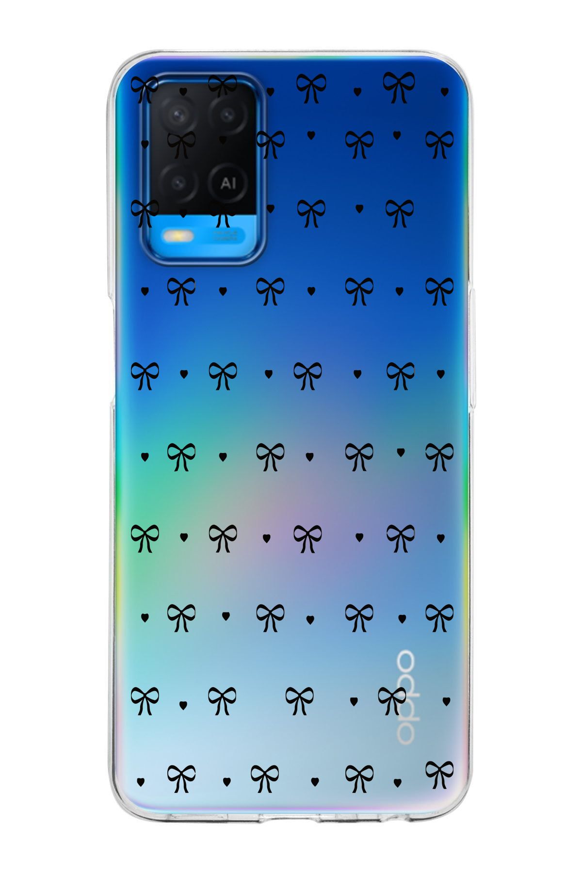 moonset Oppo A54 Uyumlu Kurdele Tasarımlı Baskılı Şeffaf Telefon Kılıfı
