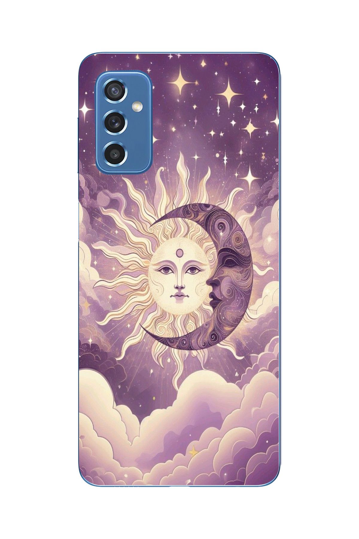 moonset Samsung Galaxy M52 Uyumlu Ay ve Güneş Tasarımlı Baskılı Şeffaf Telefon Kılıfı