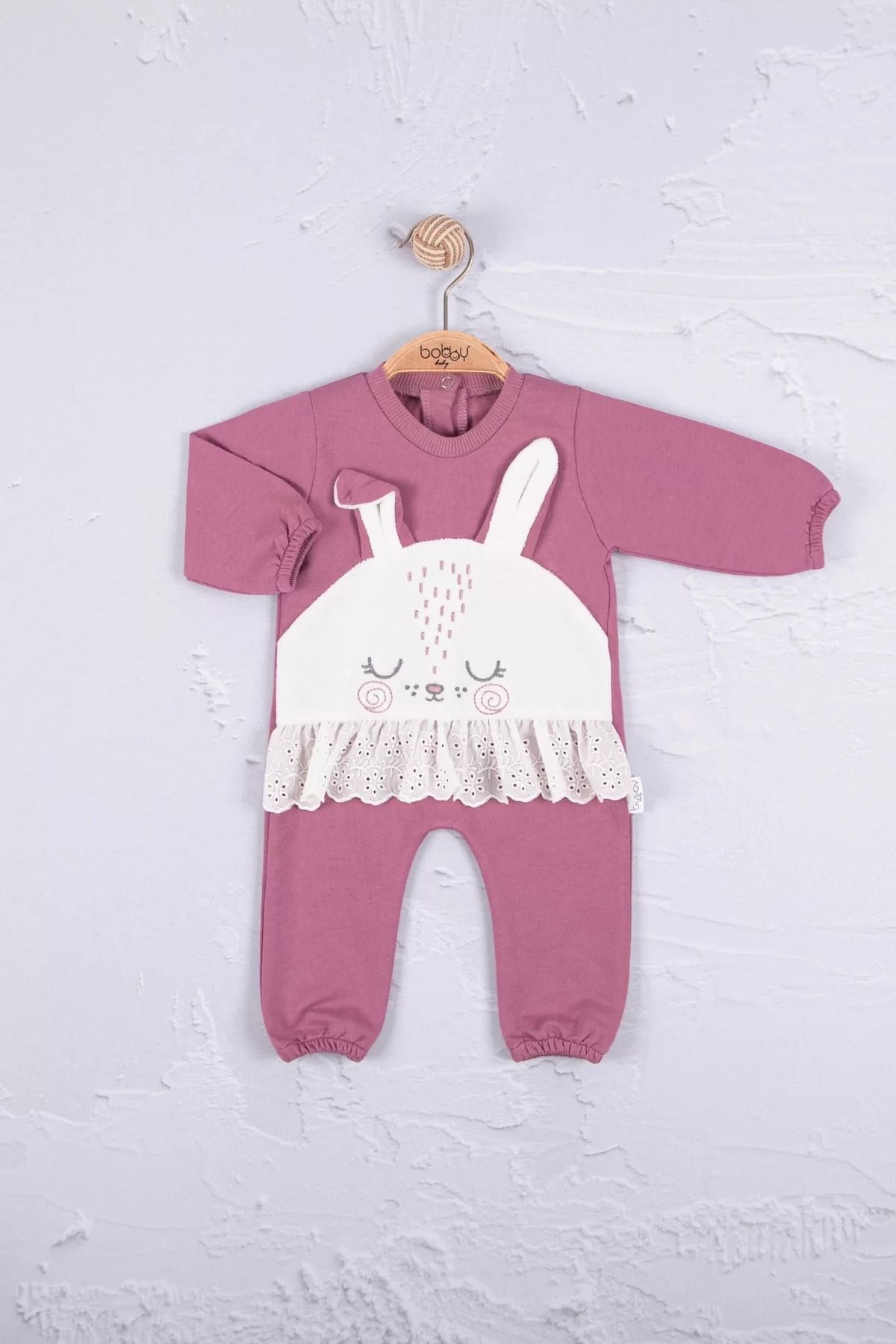 Shop58 Tavşan Nakışlı Güpürlü % 100 Pamuk Kız Bebek Tulum
