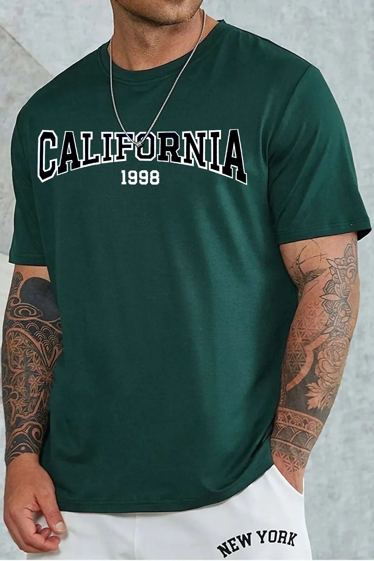 memowear Unisex CALIFORNIA 1998 Baskılı Rahat Kesim Yeşil T-Shirt