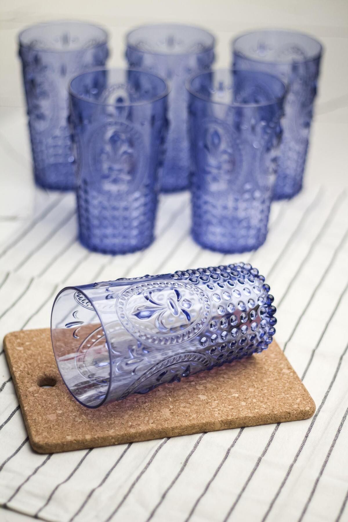 Shop58 Akrilik Mavi 6'lı Uzun Bardak & Su Meşrubat Bardağı 750 ml ( Büyük Boy & Cam Değildir )