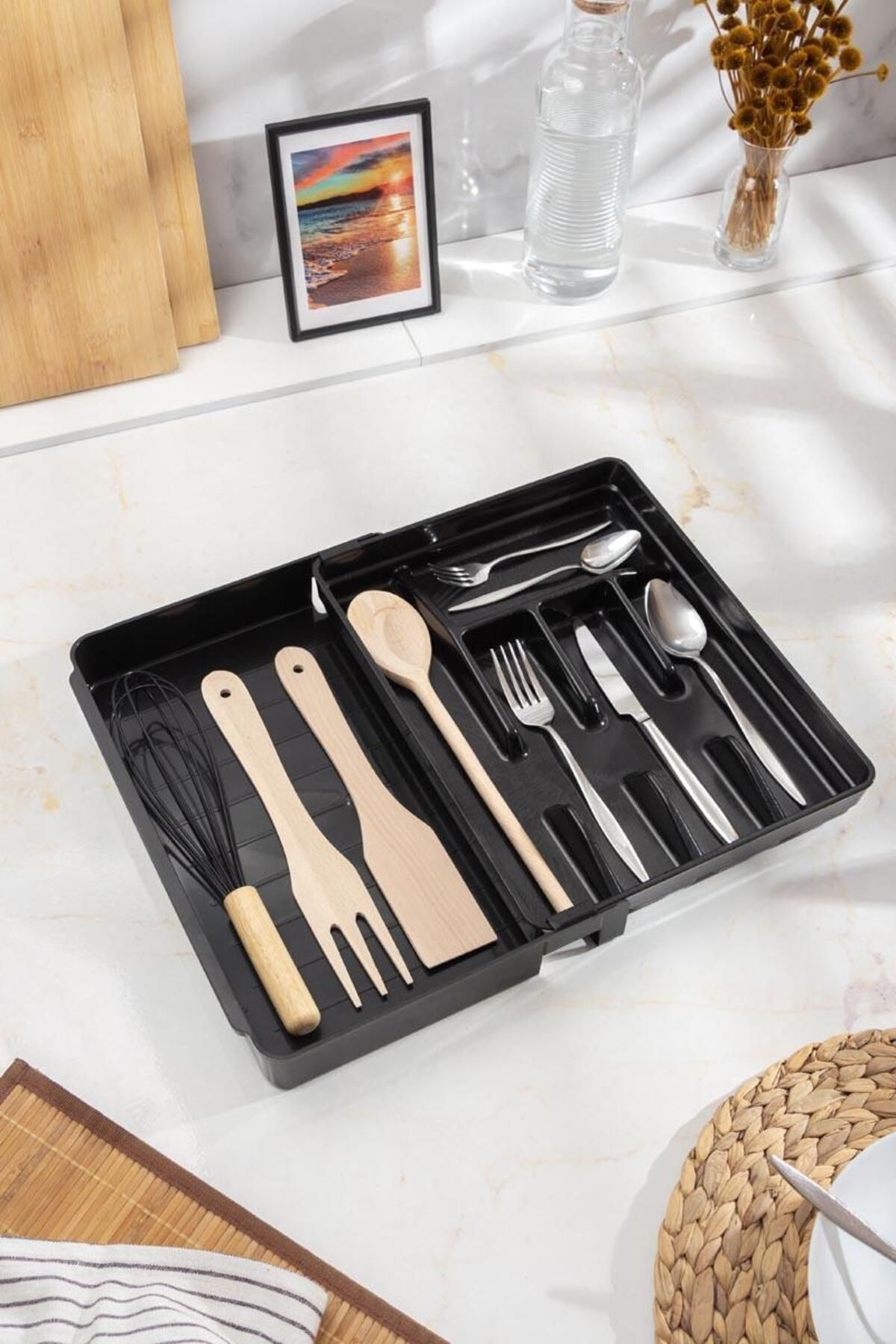 Shop58 Akrilik Siyah Ayarlanabilir Çekmece İçi Kaşıklık & Çekmece İçi Organizeri (35*28*5 / 35*44*5)