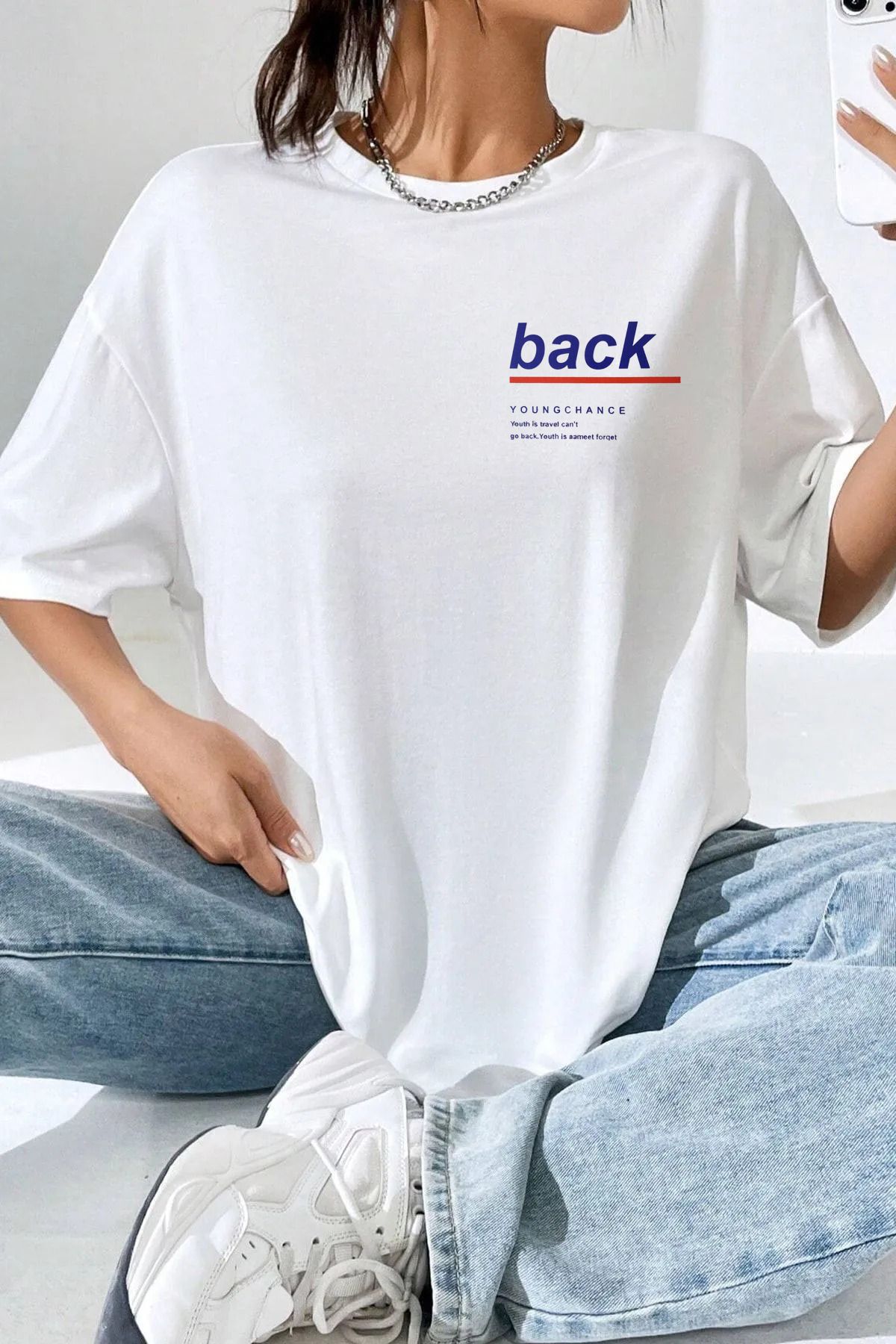 memowear Unisex Back Baskılı Rahat Kesim Beyaz T-Shirt