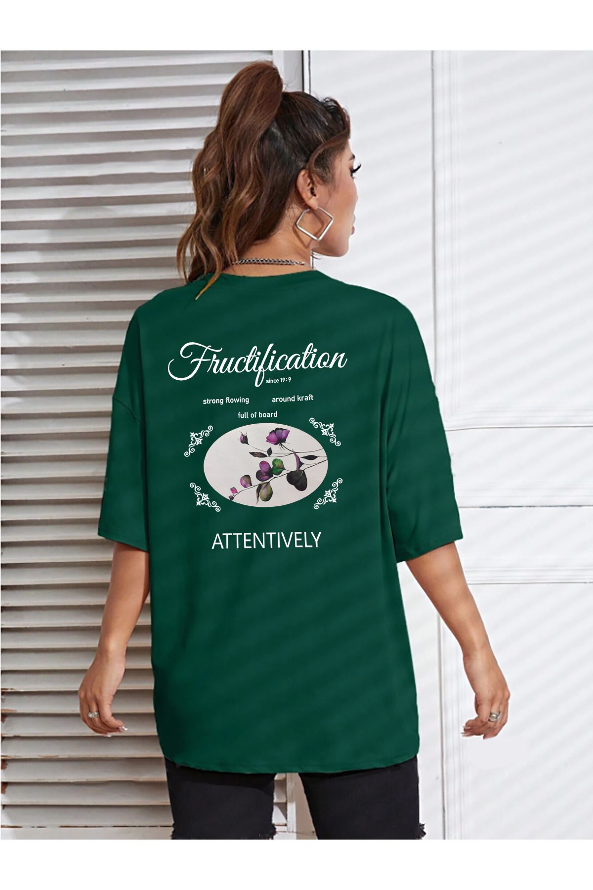 qavnas Unisex Fructification Baskılı Rahat Kesim Yeşil T-Shirt