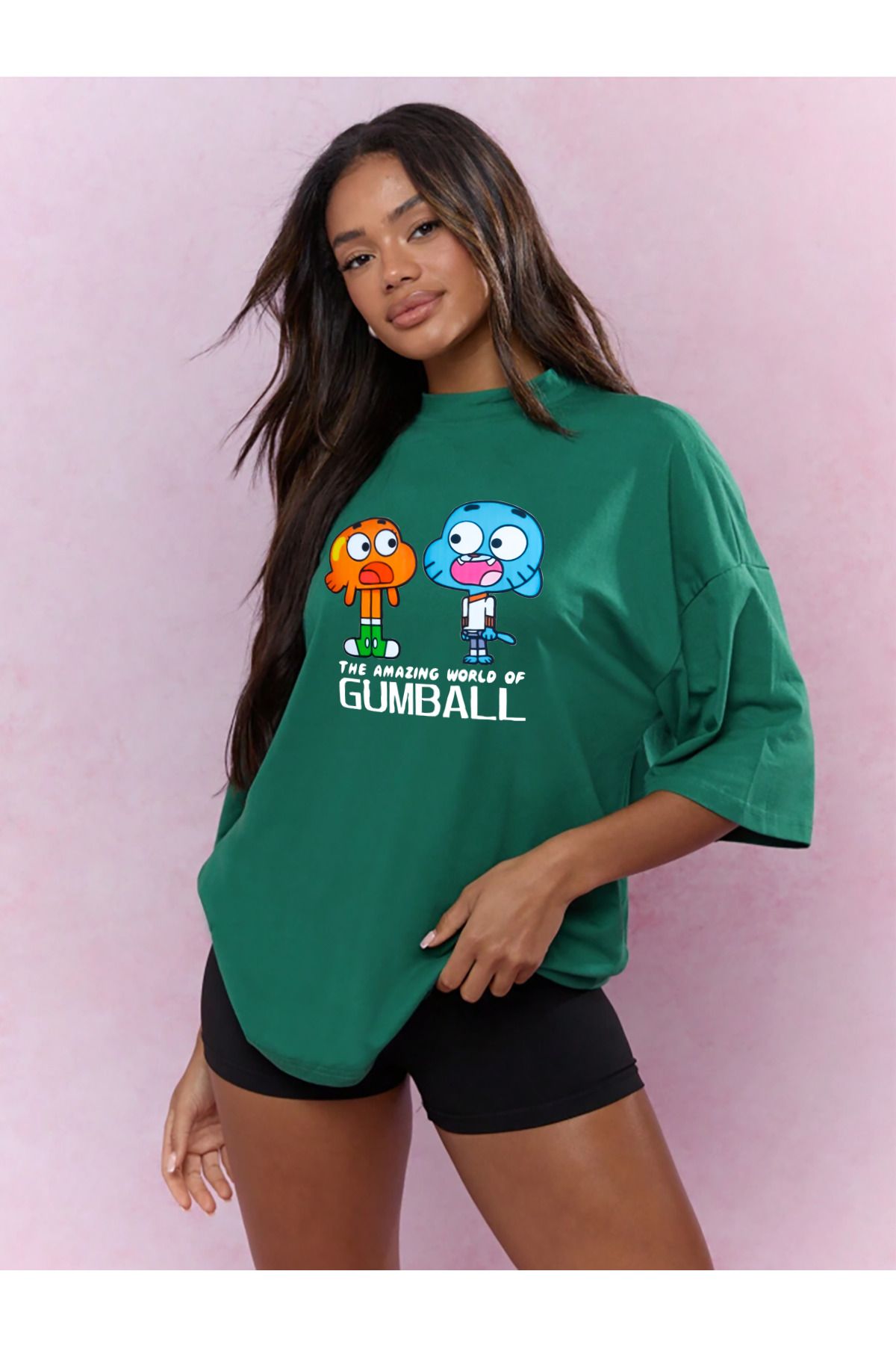 qavnas Unisex Gumball Baskılı Rahat Kesim Yeşil T-Shirt