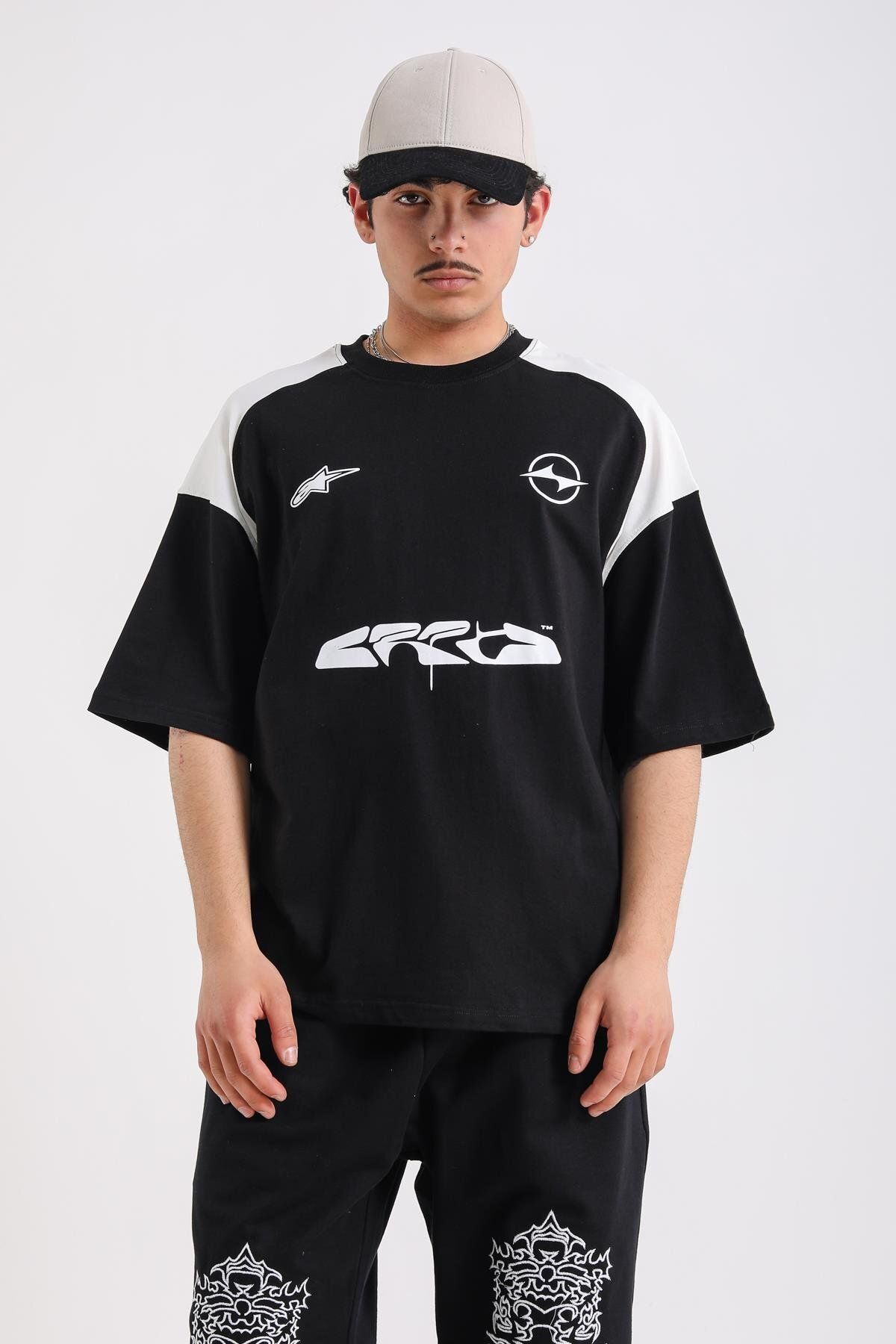 Jr.Crime Siyah Blok Detay Baskılı Oversize Tshirt