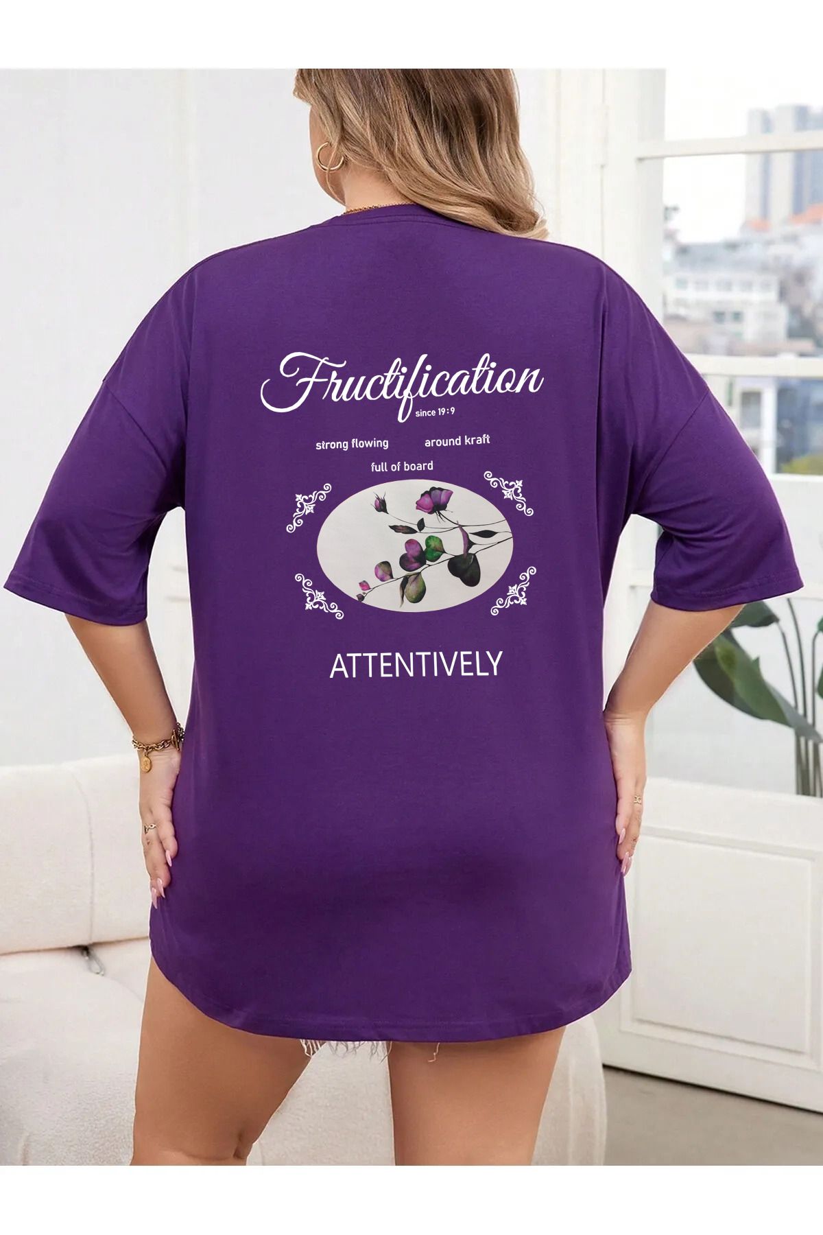 qavnas Unisex Fructification Baskılı Rahat Kesim Mor T-Shirt