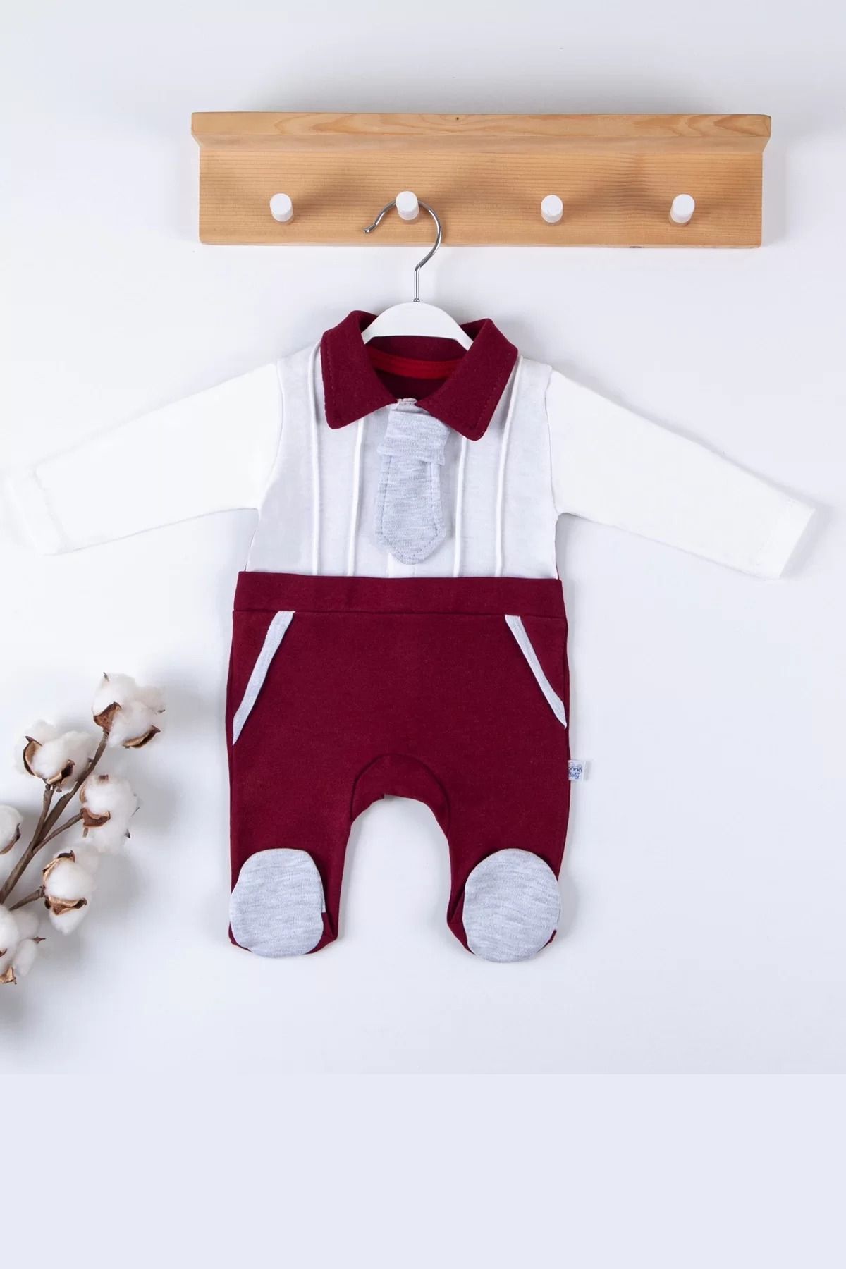 Shop58 Kravat Aksesuarlı Ayaklı % 100 Pamuklu Erkek Bebek Tulumu