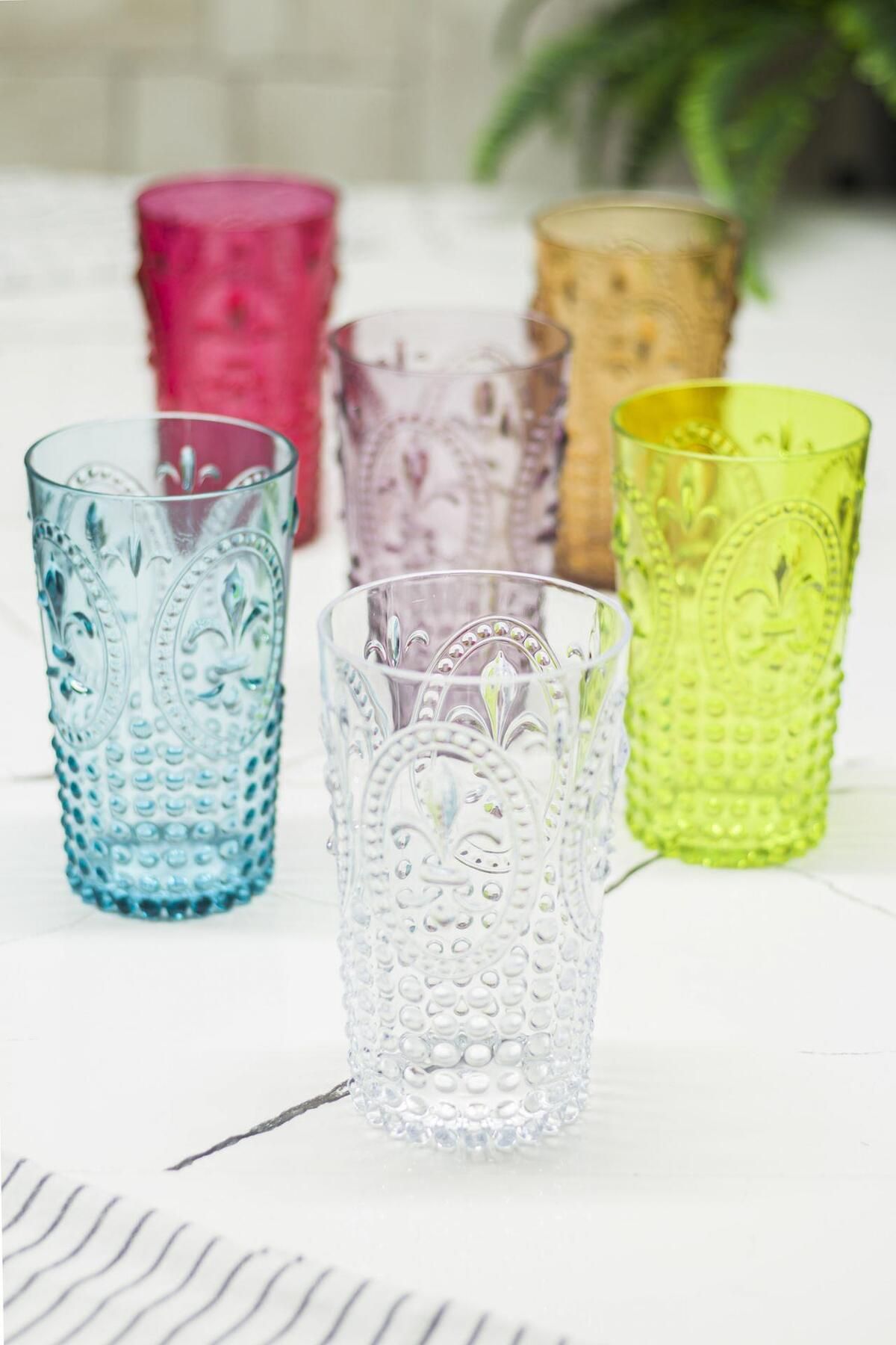 Shop58 Akrilik Renkli 6'lı Uzun Bardak & Su Meşrubat Bardağı 750 ml ( Büyük Boy & Cam Değildir )