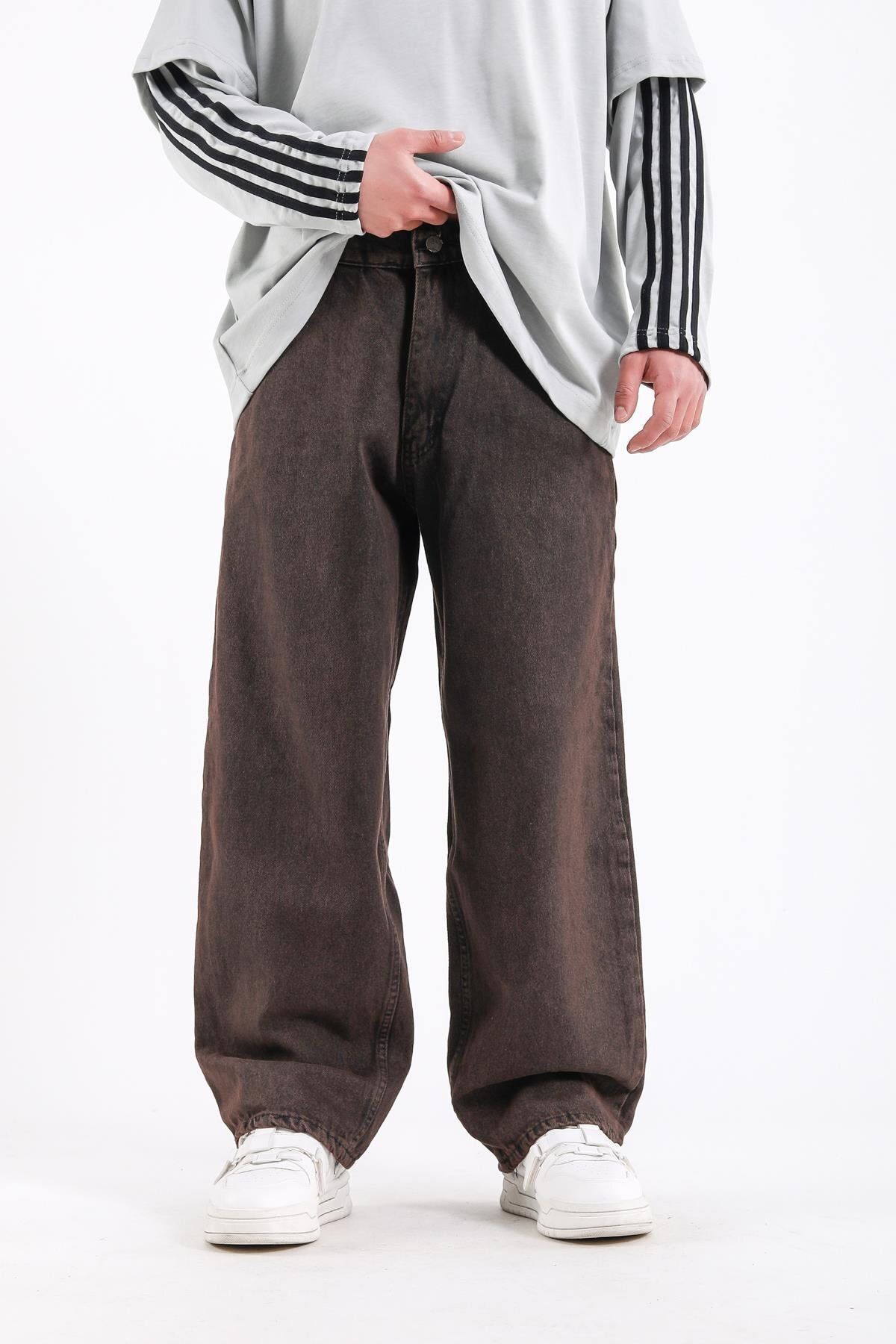 Jr.Crime Yıkama Efektli Koyu Kahve Baggy Jean Pantolon