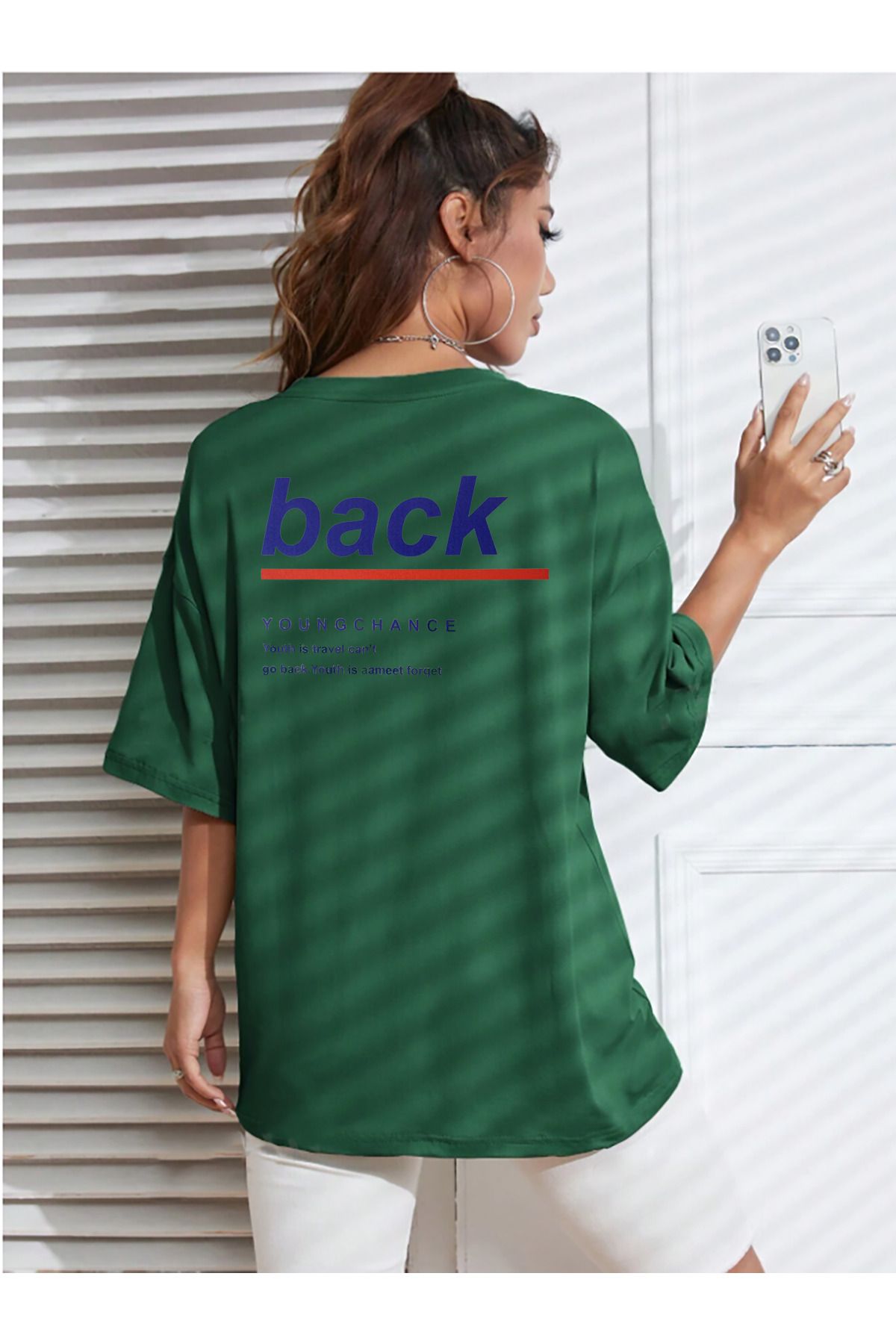 qavnas Unisex Back Baskılı Rahat Kesim Yeşil T-Shirt