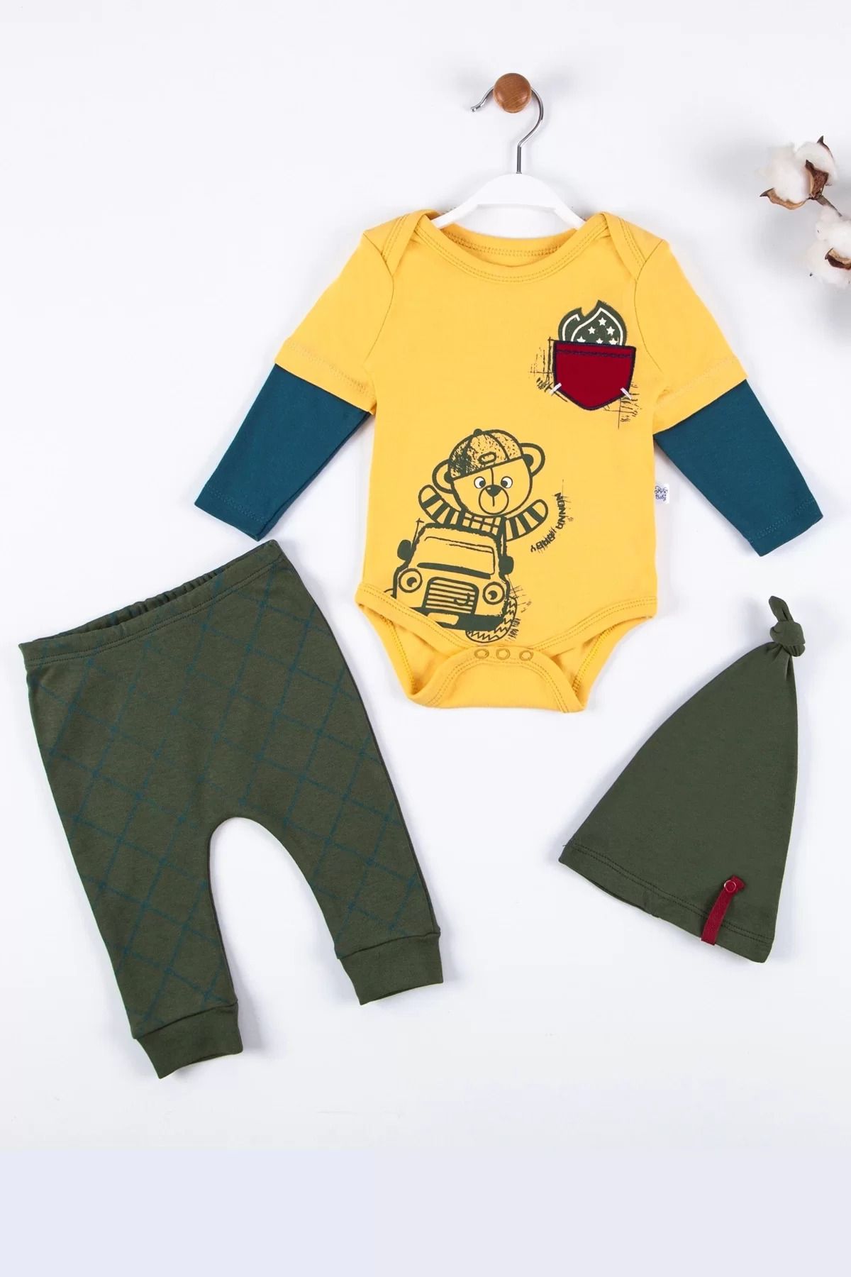 Shop58 Cep Nakışlı Bear Desenli 3'lü % 100 Pamuklu Erkek Takım
