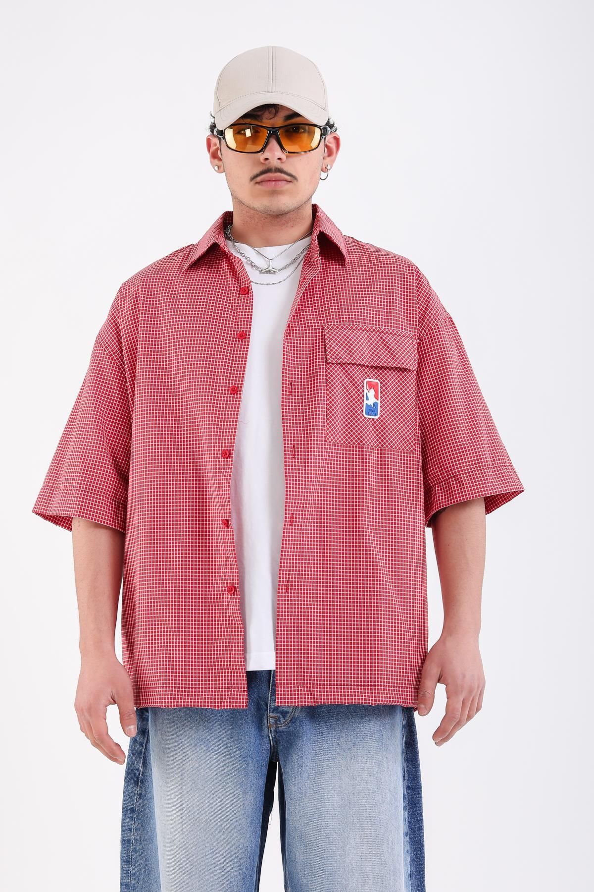 Jr.Crime Kırmızı Kareli Patch Detay Oversize Gömlek