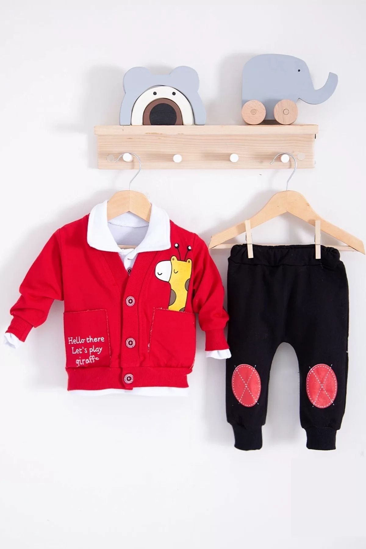 Shop58 Graffe Zürafa Desenli 3'lü Erkek Bebek Takımı