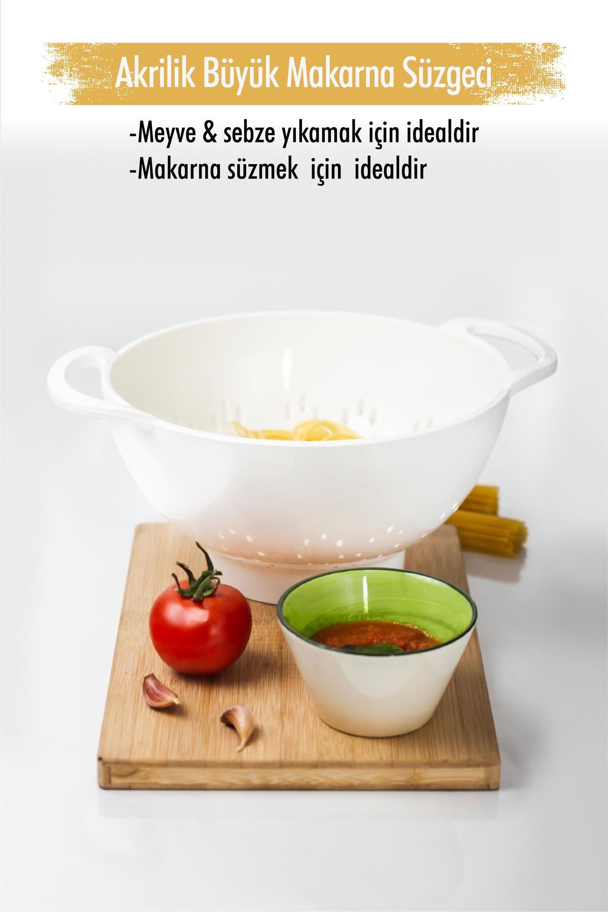 Shop58 Akrilik Beyaz Makarna Süzgeçi & Sebze Meyve Süzgeçi