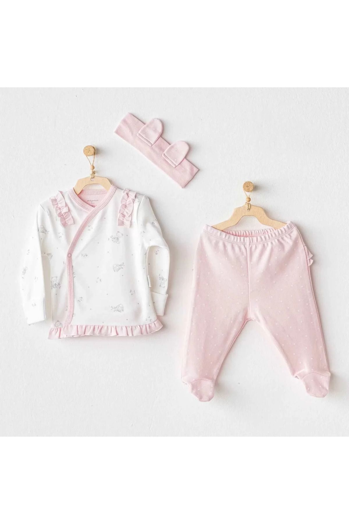 Shop58 Cuddly Bunny Bear 3'lü Zıbın Set Pink