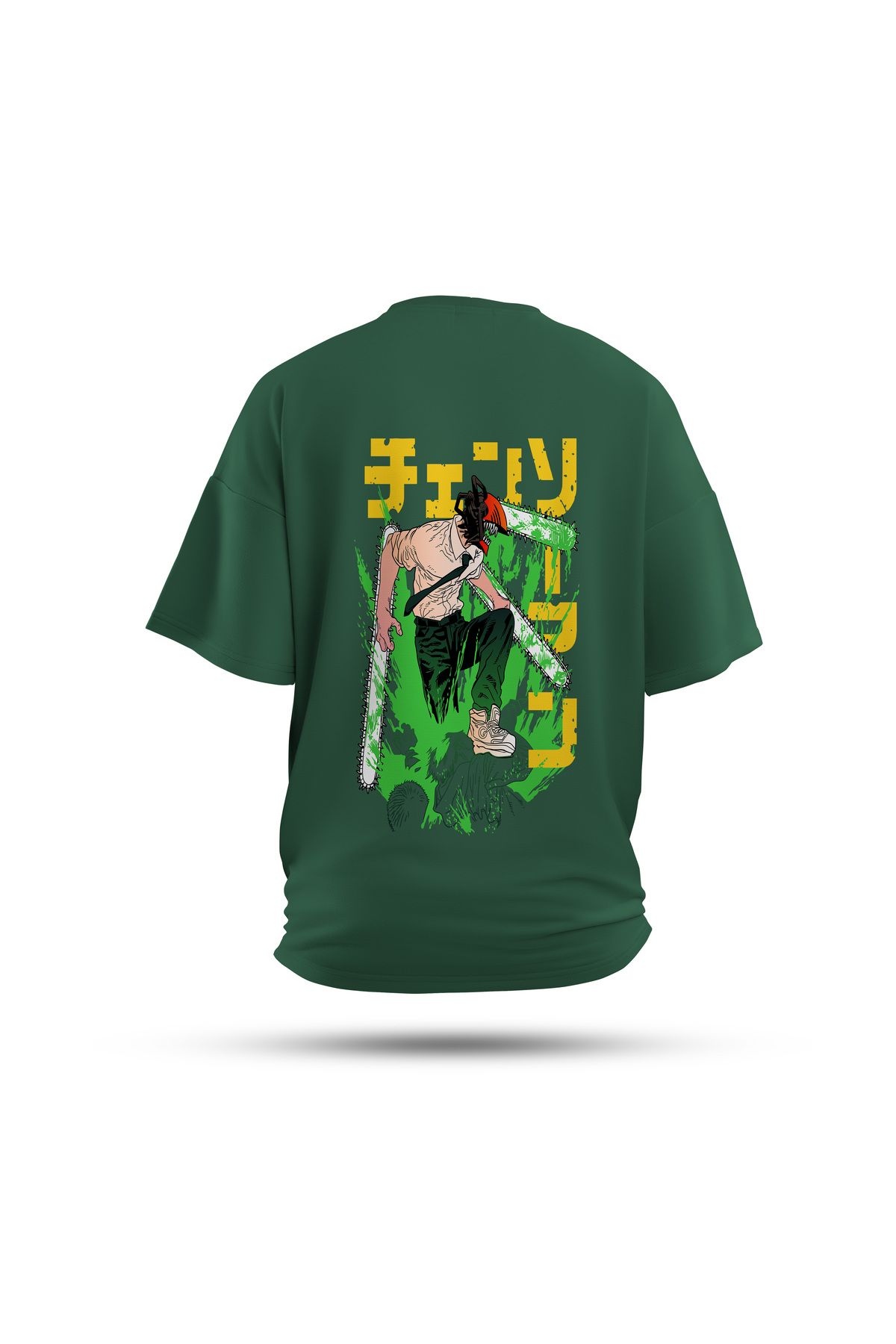 Zestia Unisex T-Shirt, Chainsaw Anime Sırt Baskılı, Regular, %100 Pamuk, Yeşil T-Shirt No: 00174