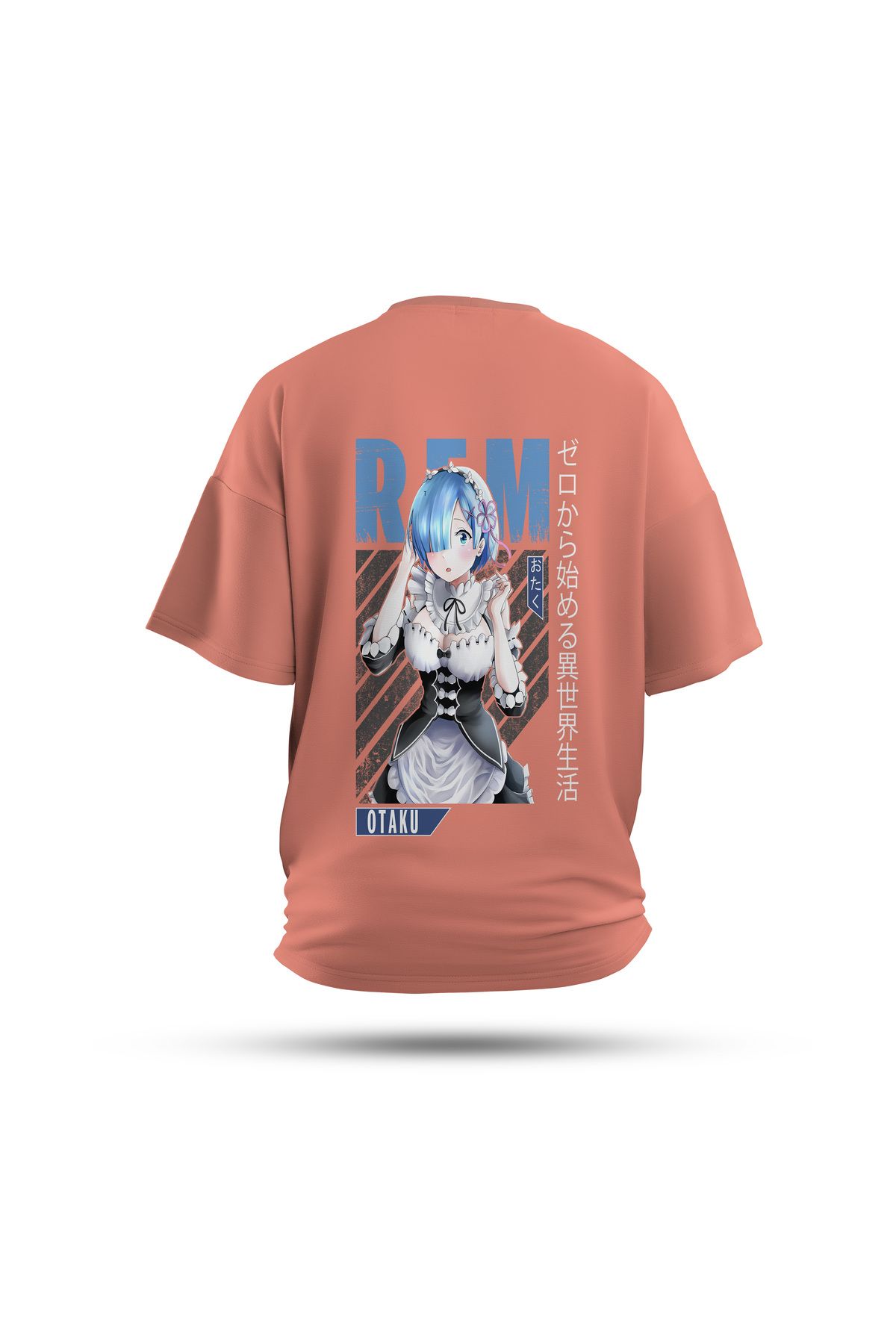 Zestia Unisex T-Shirt, Rem Anime Sırt Baskılı, Regular, %100 Pamuk, Somon T-Shirt No: 00169