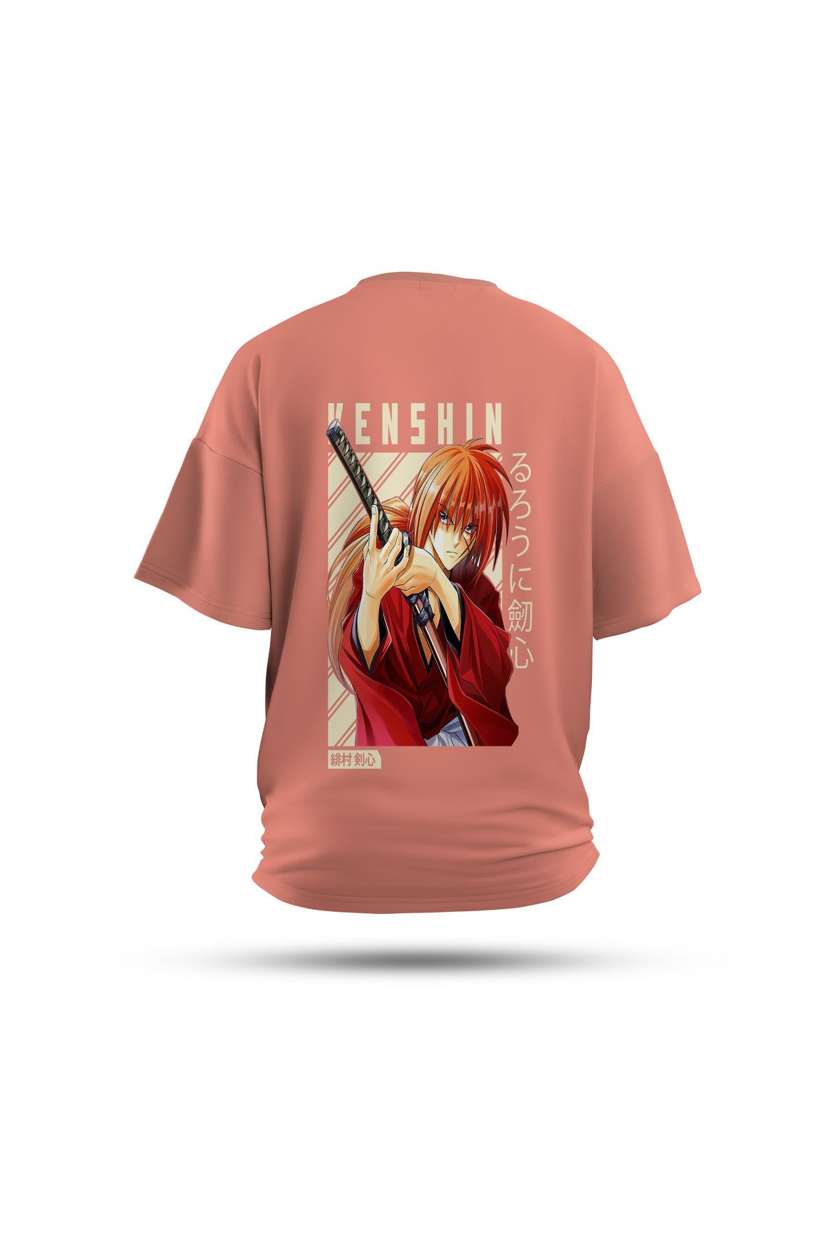 Zestia Unisex T-Shirt, Samurai X Anime Sırt Baskılı, Regular, %100 Pamuk, Somon T-Shirt No: 00140