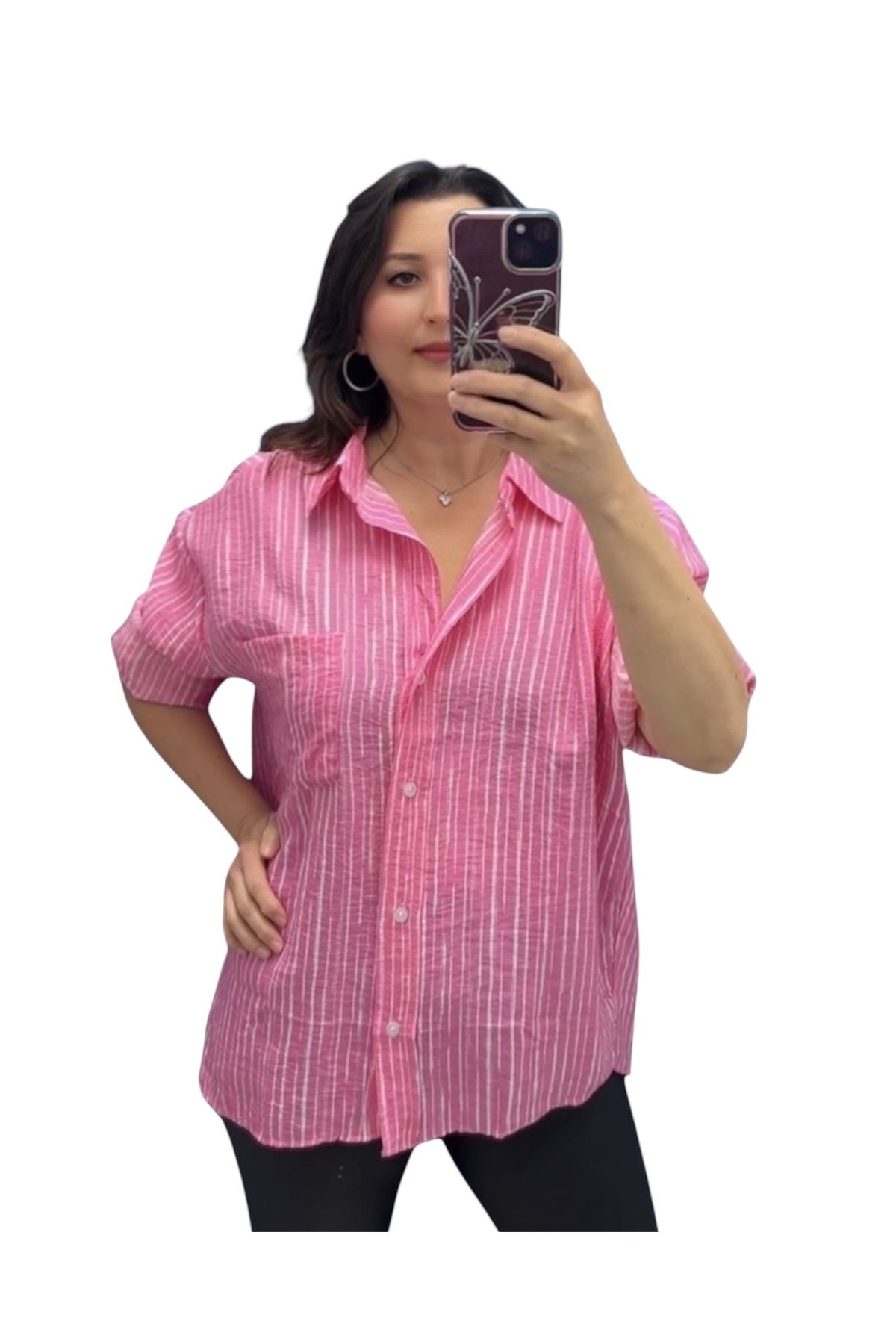 Bisou Pembe Çizgili Gömlek